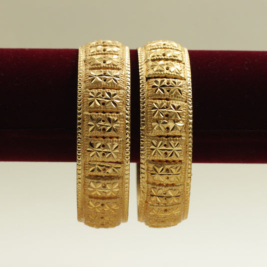 Real Gold Tone Set of 2 Thick Bridal Bangles - SS024 - Daily Wear/Office Wear/Function Wear Bangles