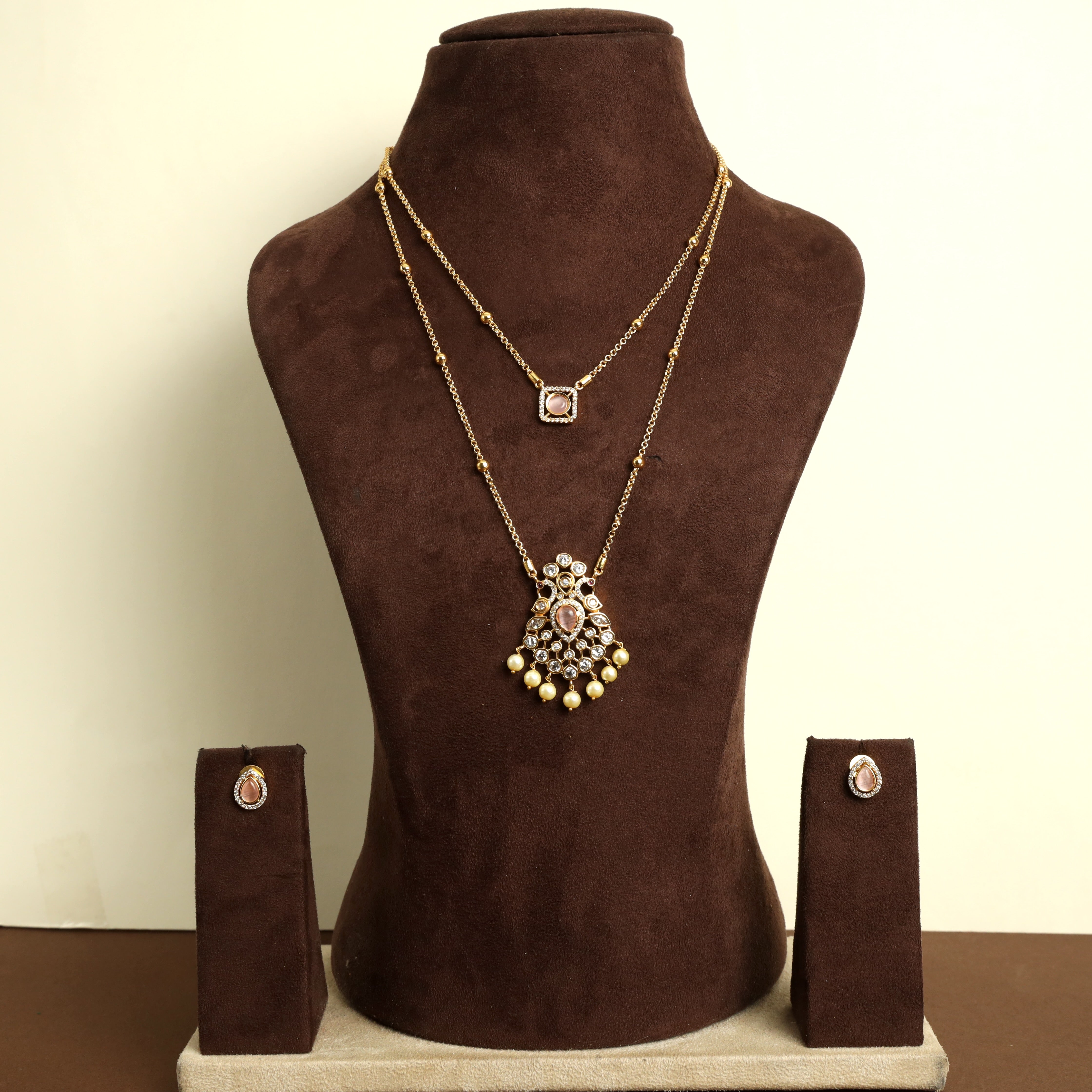 Antique Double Layer Rettapakshi AD Necklace Set