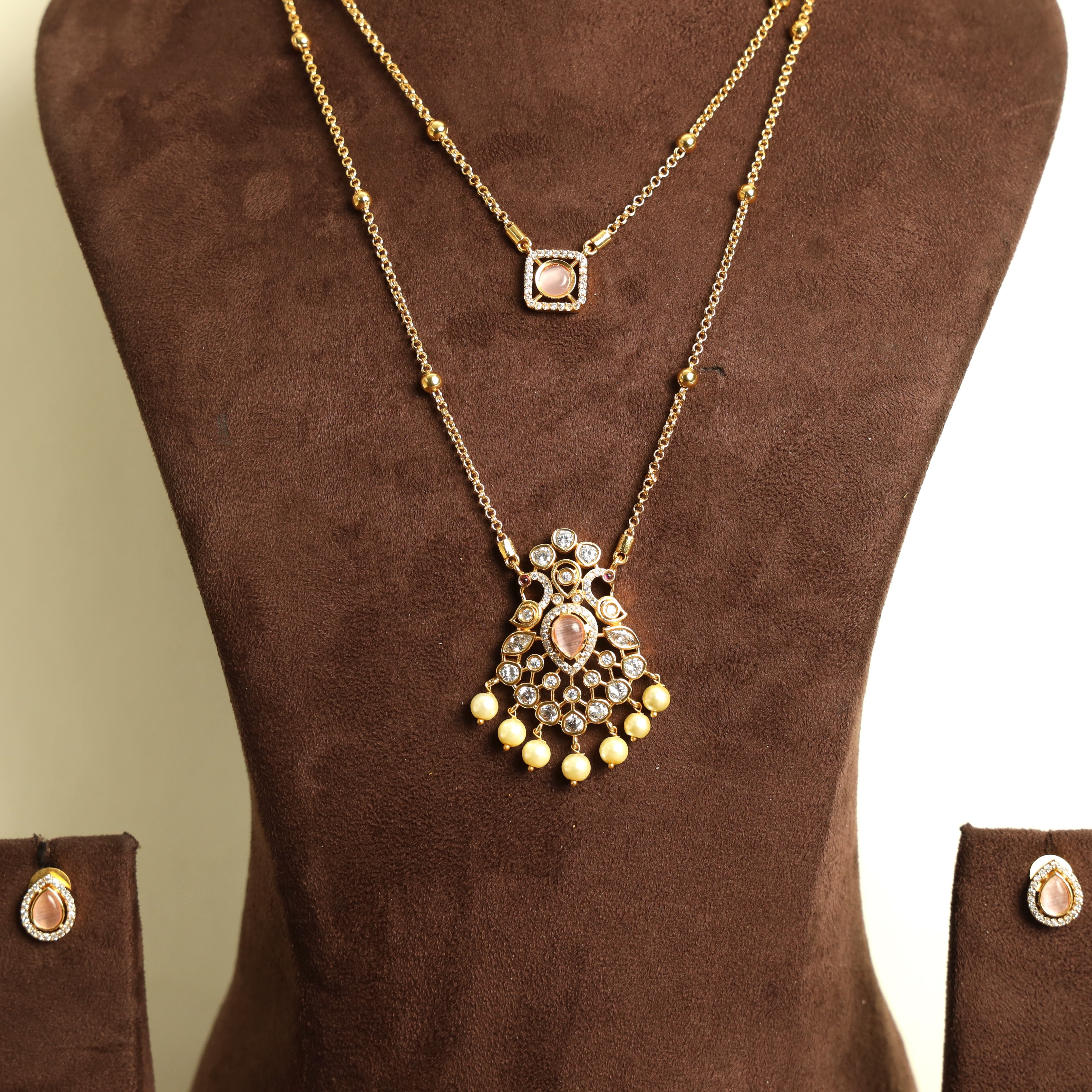 Antique Double Layer Rettapakshi AD Necklace Set