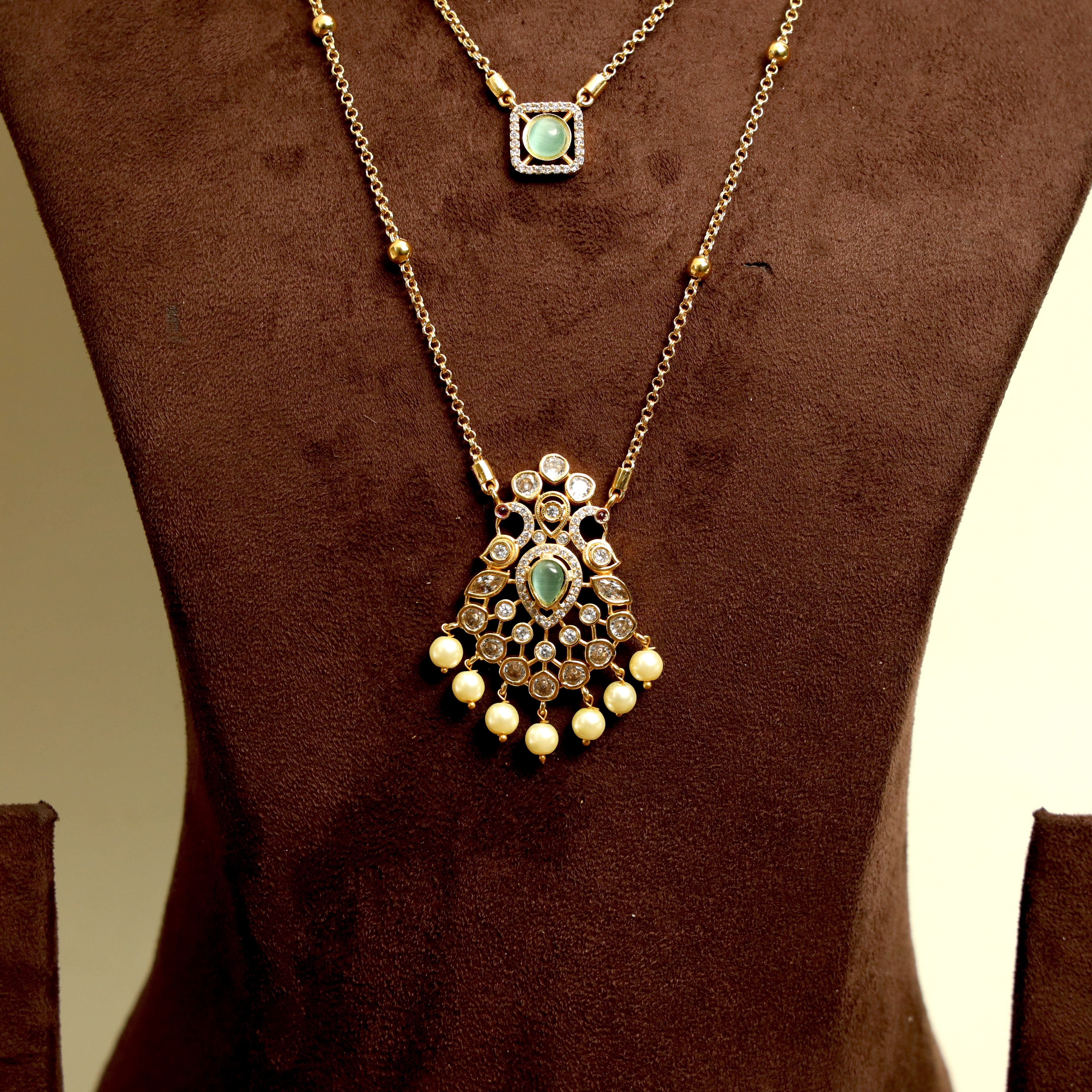 Antique Double Layer Rettapakshi AD Necklace Set