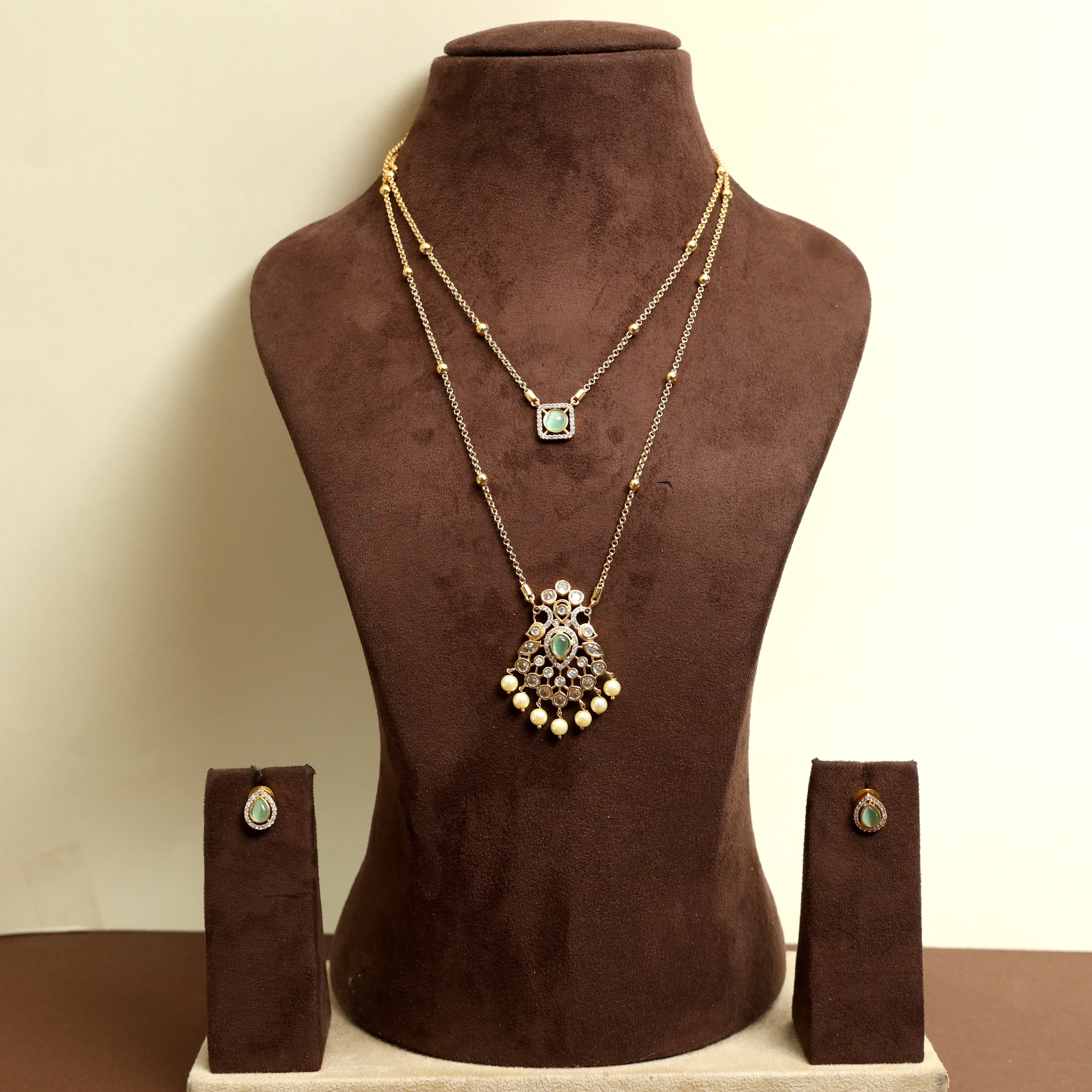 Antique Double Layer Rettapakshi AD Necklace Set