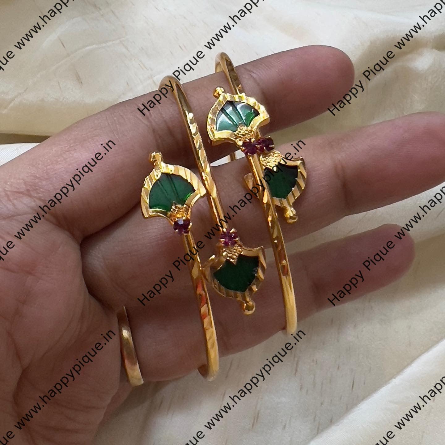 Real Gold Tone Kerala Palakka Adjustable Kada Bangles