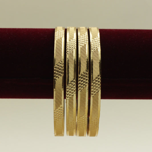Real Gold Tone Set of 4 Thick Bangles - SS019 - Daily Wear/Office Wear/Function Wear Bangles