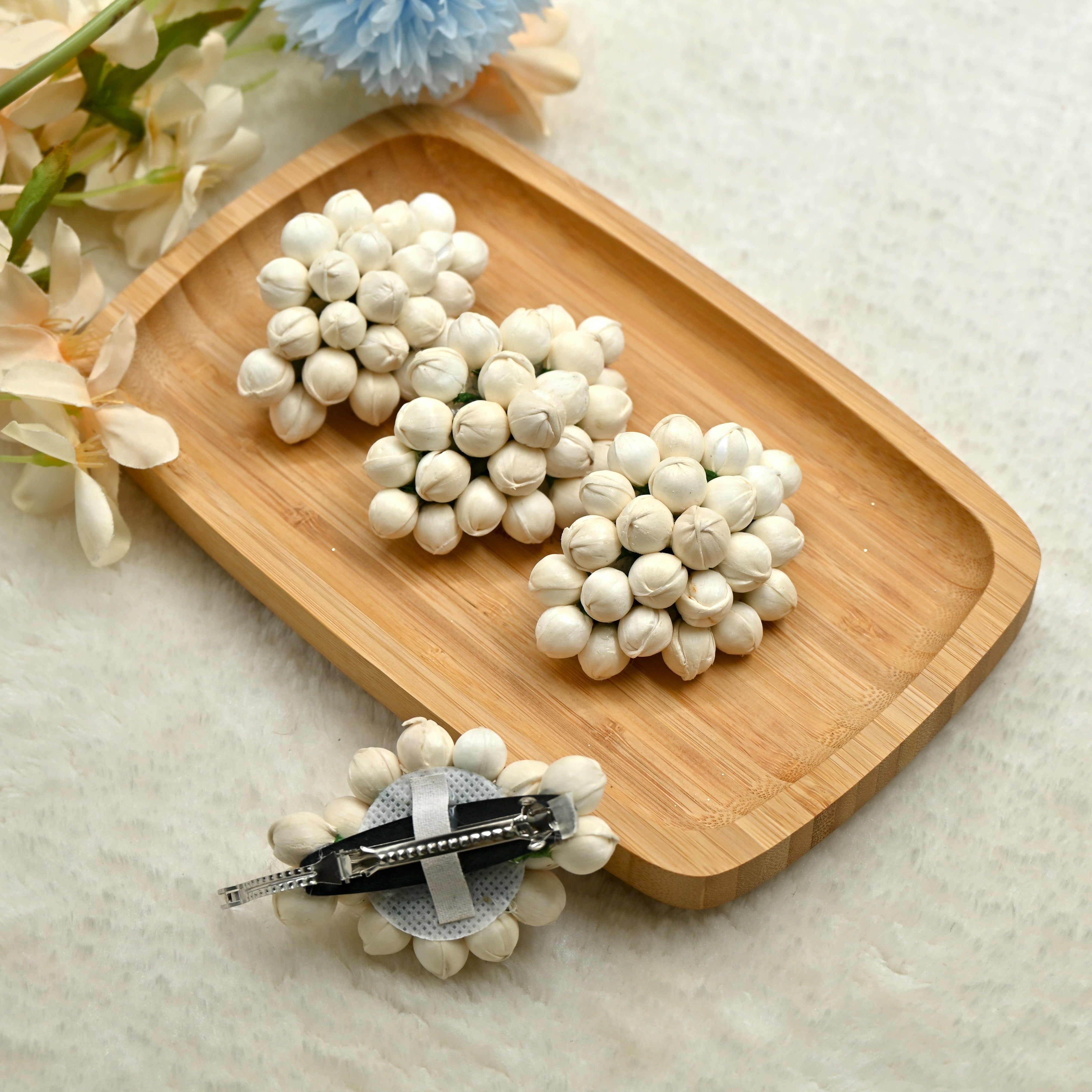 Handmade Bunch Jasmine French Barrette Hair Clip For Women - Best Return Gift Option For Women (Pack of 2)