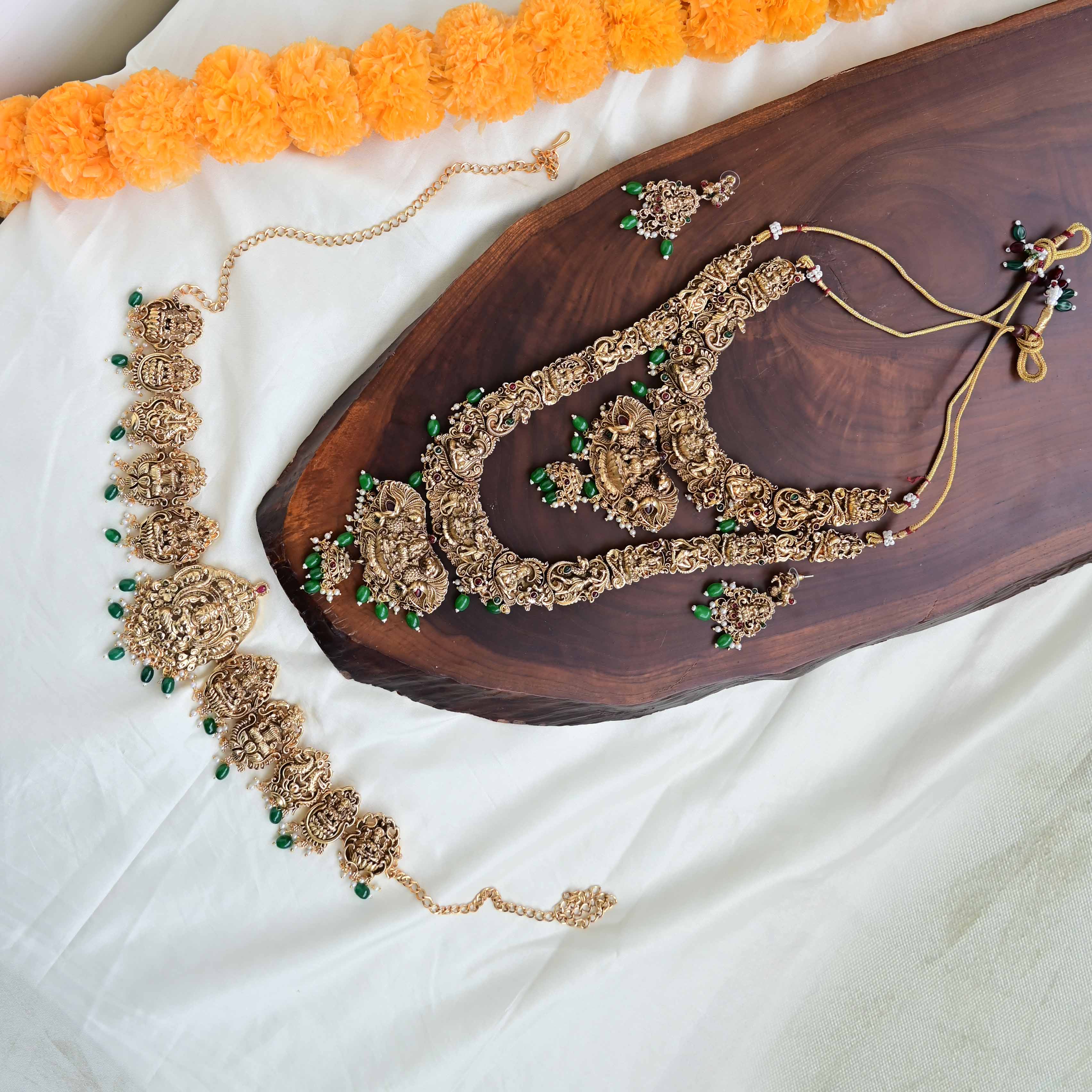 Exquisite Antique Gold Nagas Lakshmi Bridal Combo Set: Affordable and Budget-Friendly