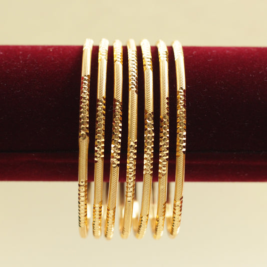 Real Gold Tone Matte Set of 8 Bangles - SS025 - Daily Wear/Office Wear/Function Wear Bangles