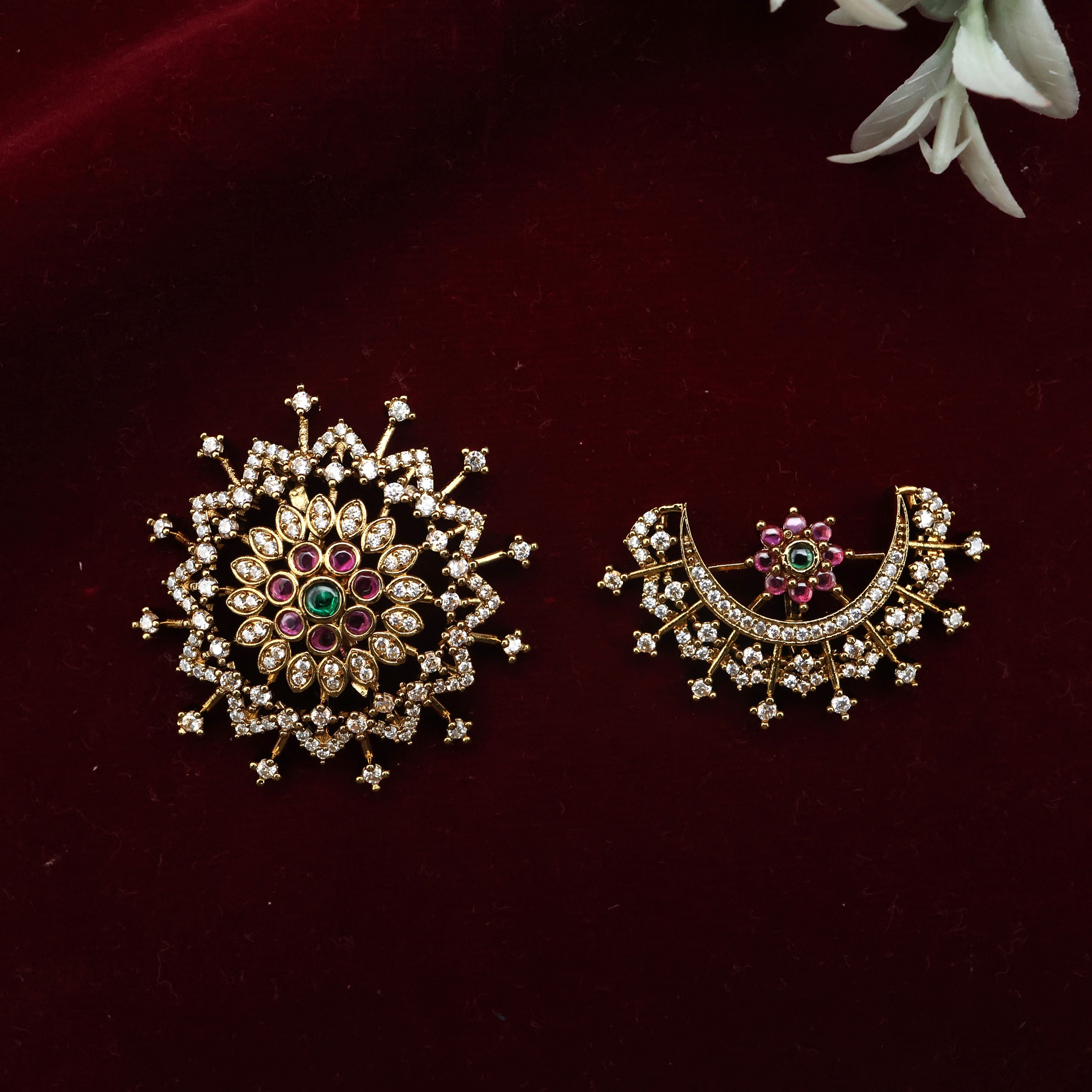 Diamond Look AD Shining Star & Chaand Sun Moon Jada Billas - Bridal Suryan Chandran Jadai Billais