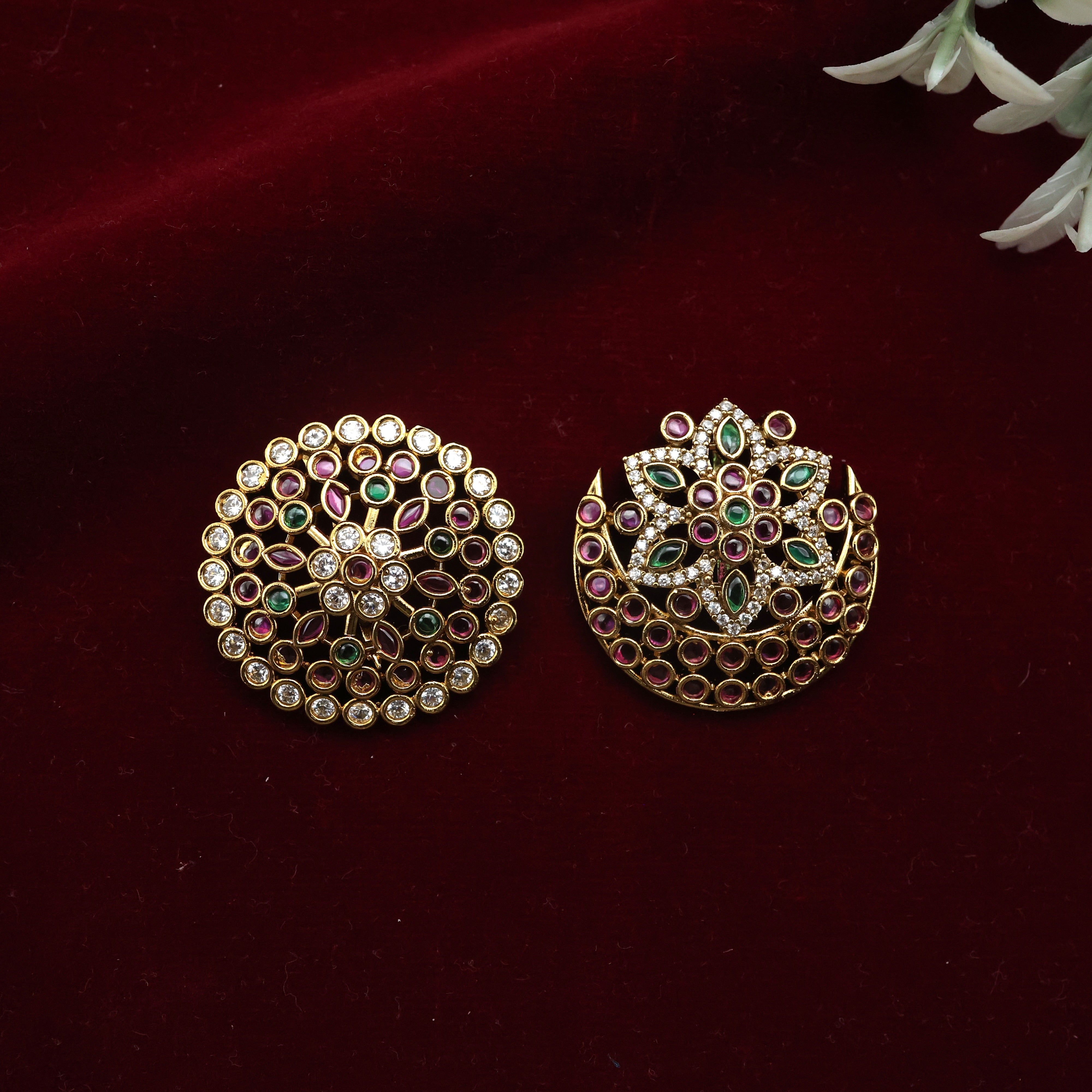 Unique Antique Kemp Traditional Flower Sun Moon Jada Billas - Bridal Hair Jadai Billai