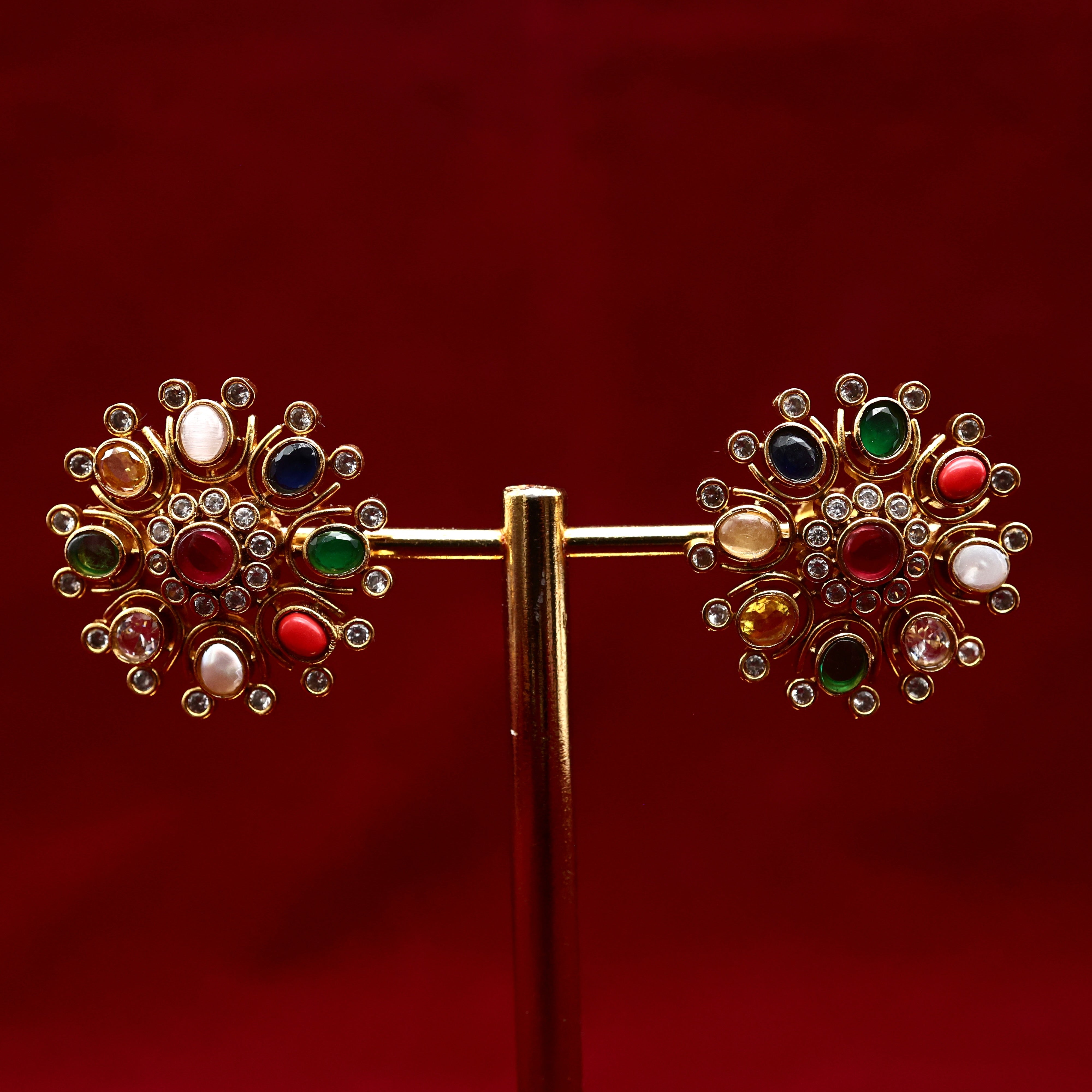 Antique Big Chakra Navarathna Earrings