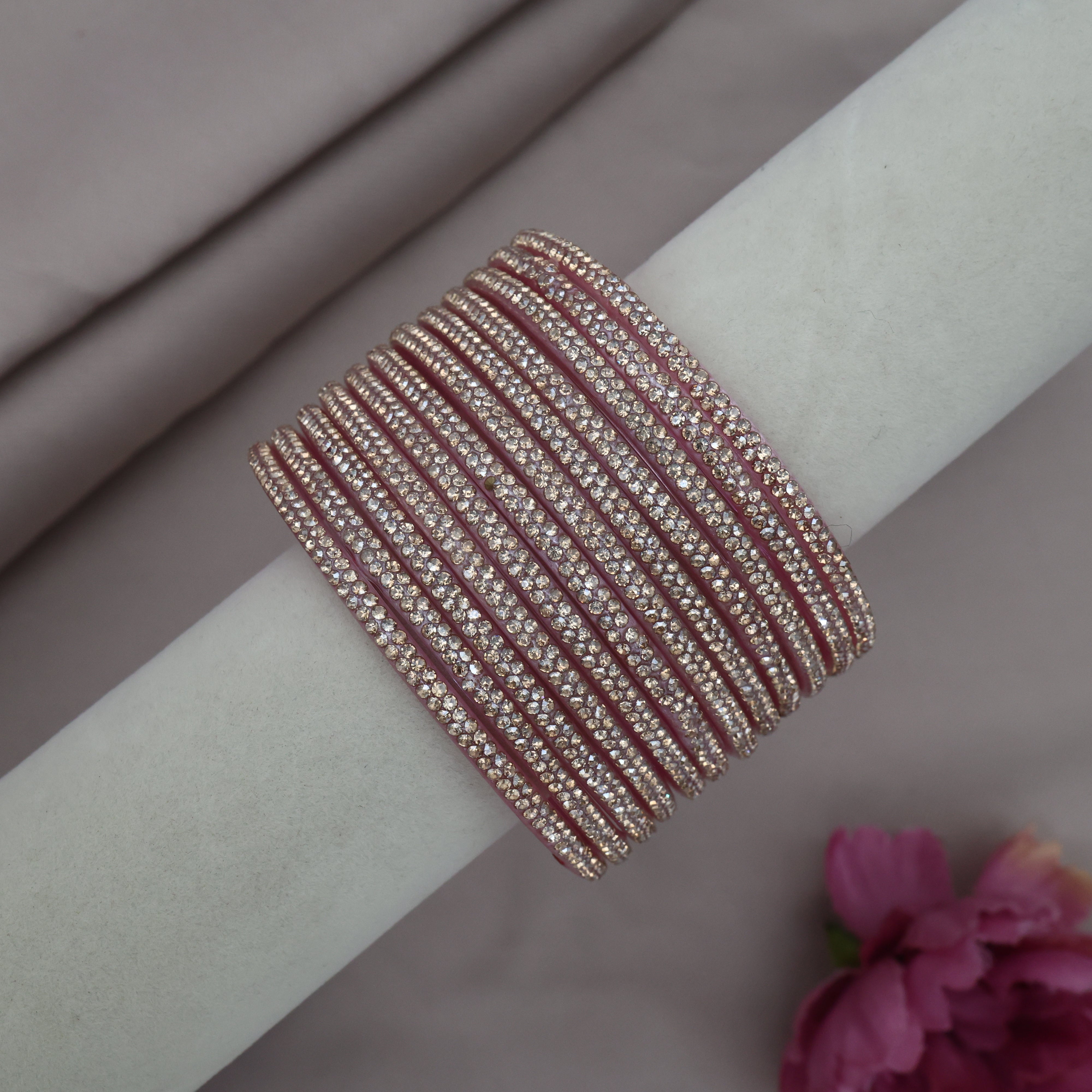Premium Festive Stone Work Glass Bangles - One Dozen