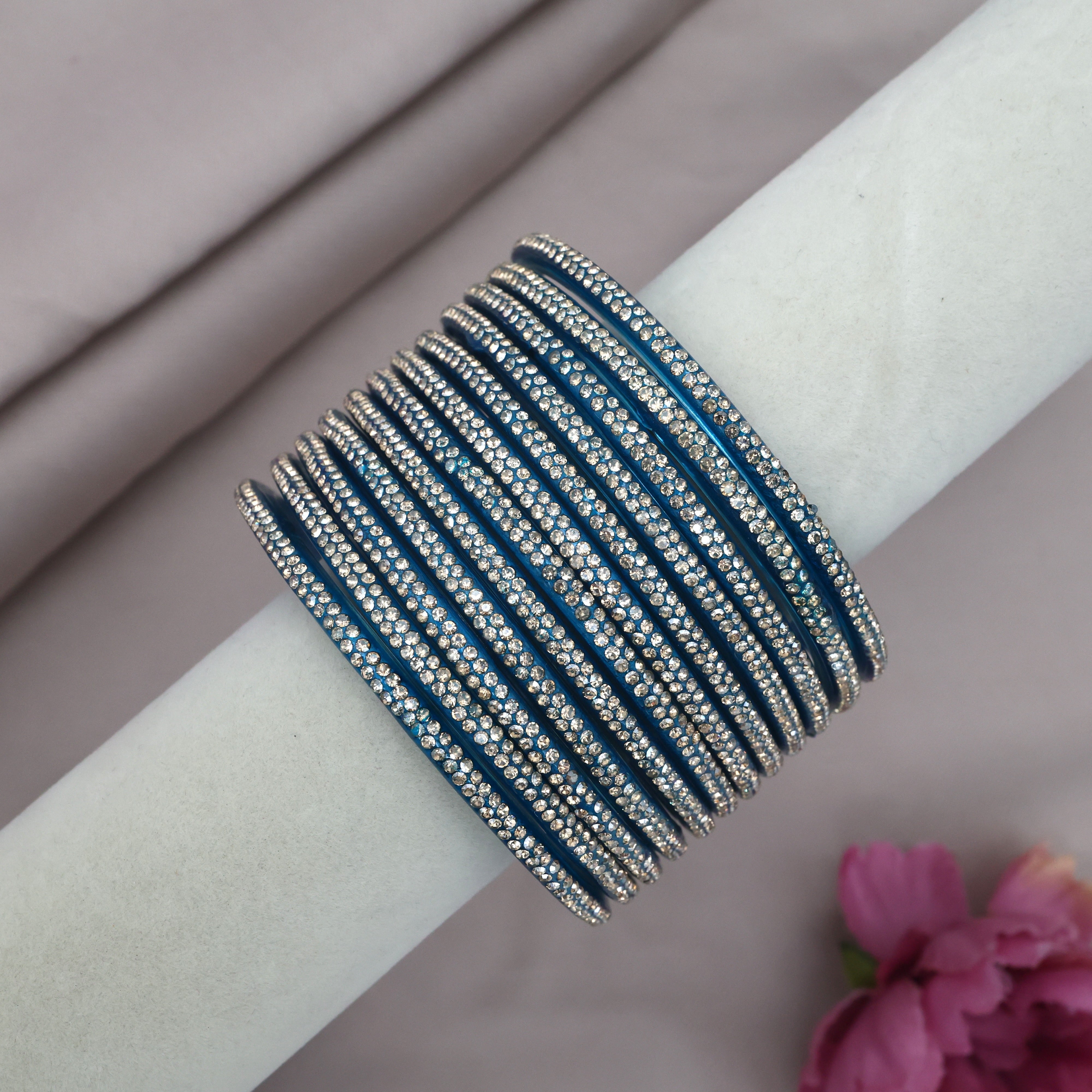 Premium Festive Stone Work Glass Bangles - One Dozen