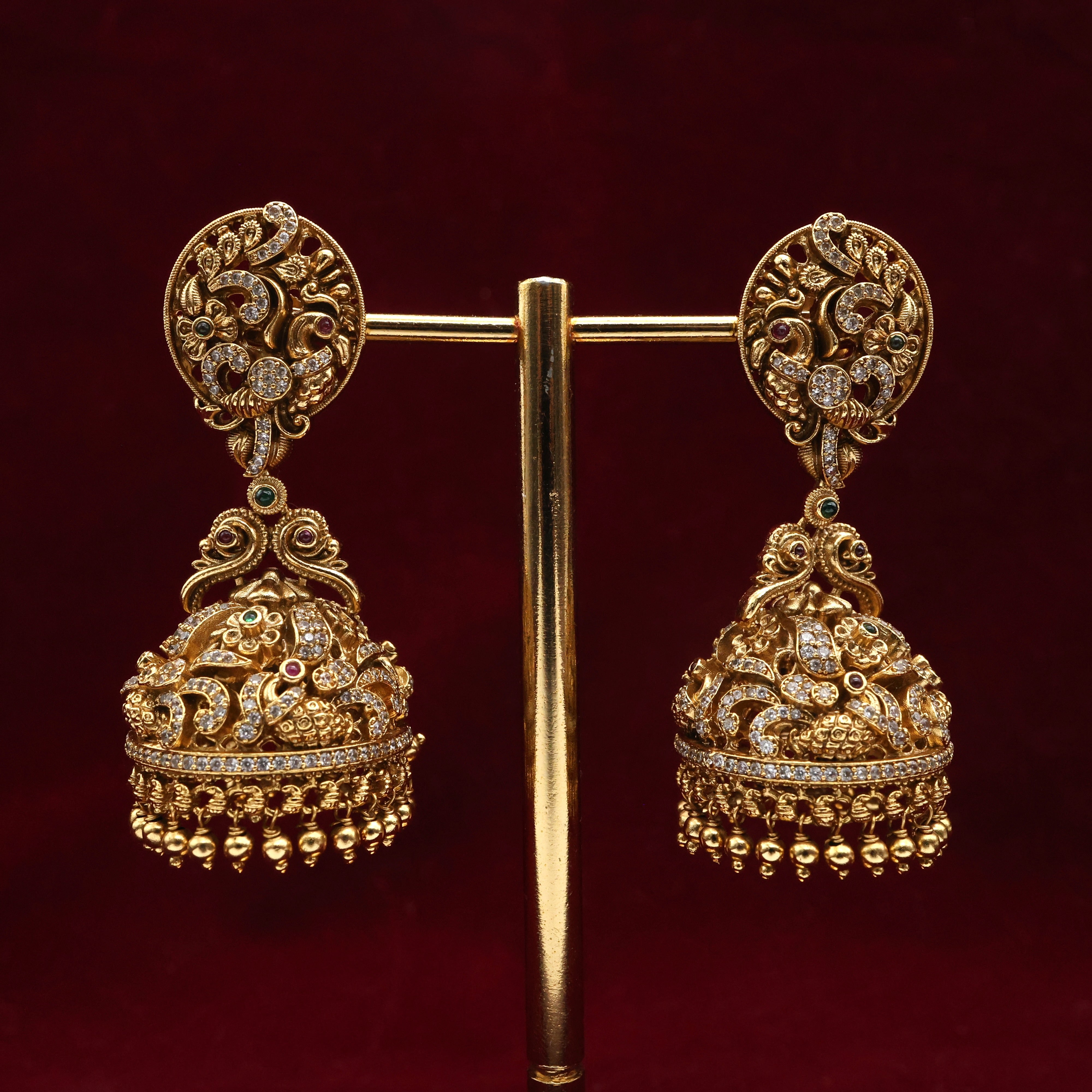 Diamond Look AD Nagas Mayuri Bridal Long Jhumkas