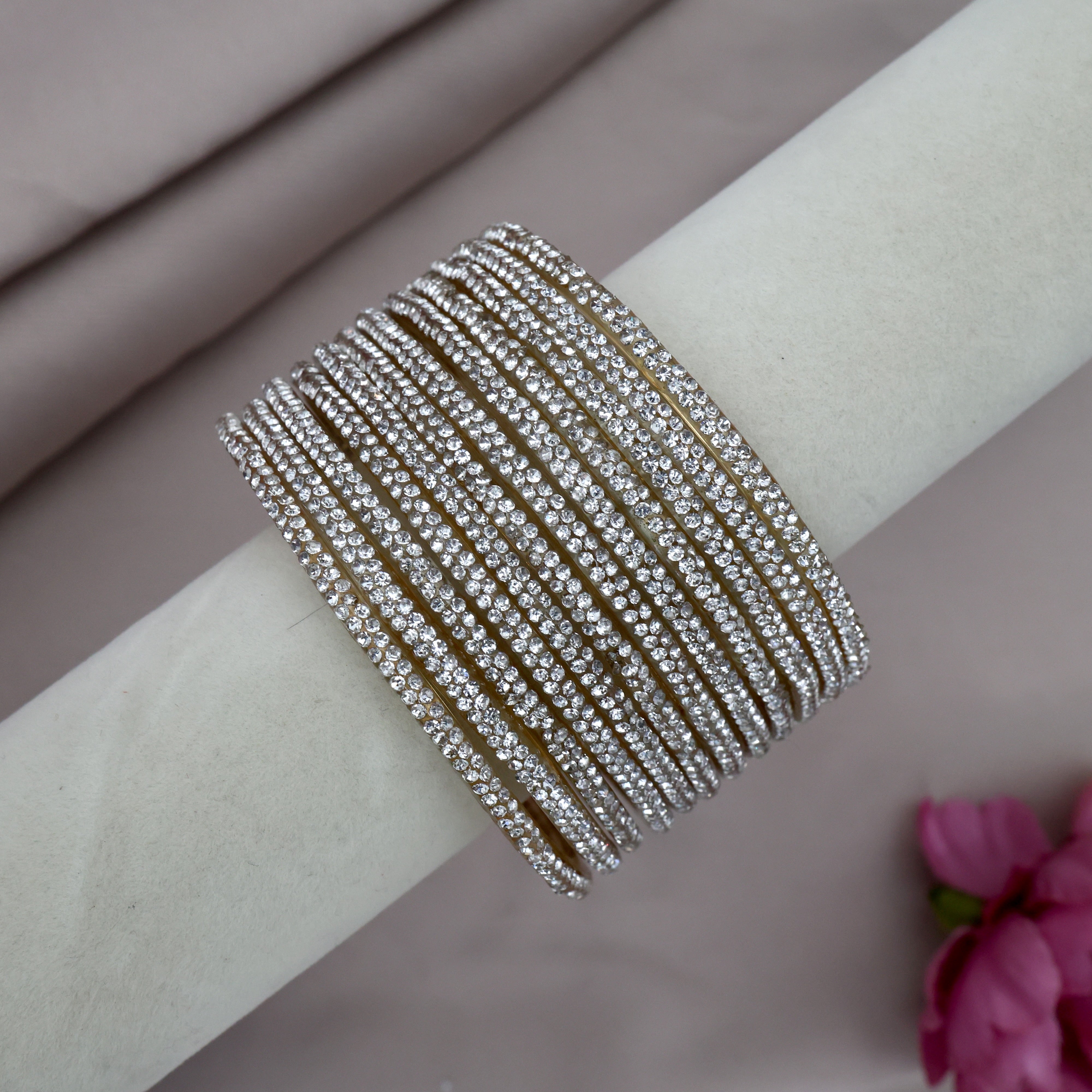 Premium Festive Stone Work Glass Bangles - One Dozen