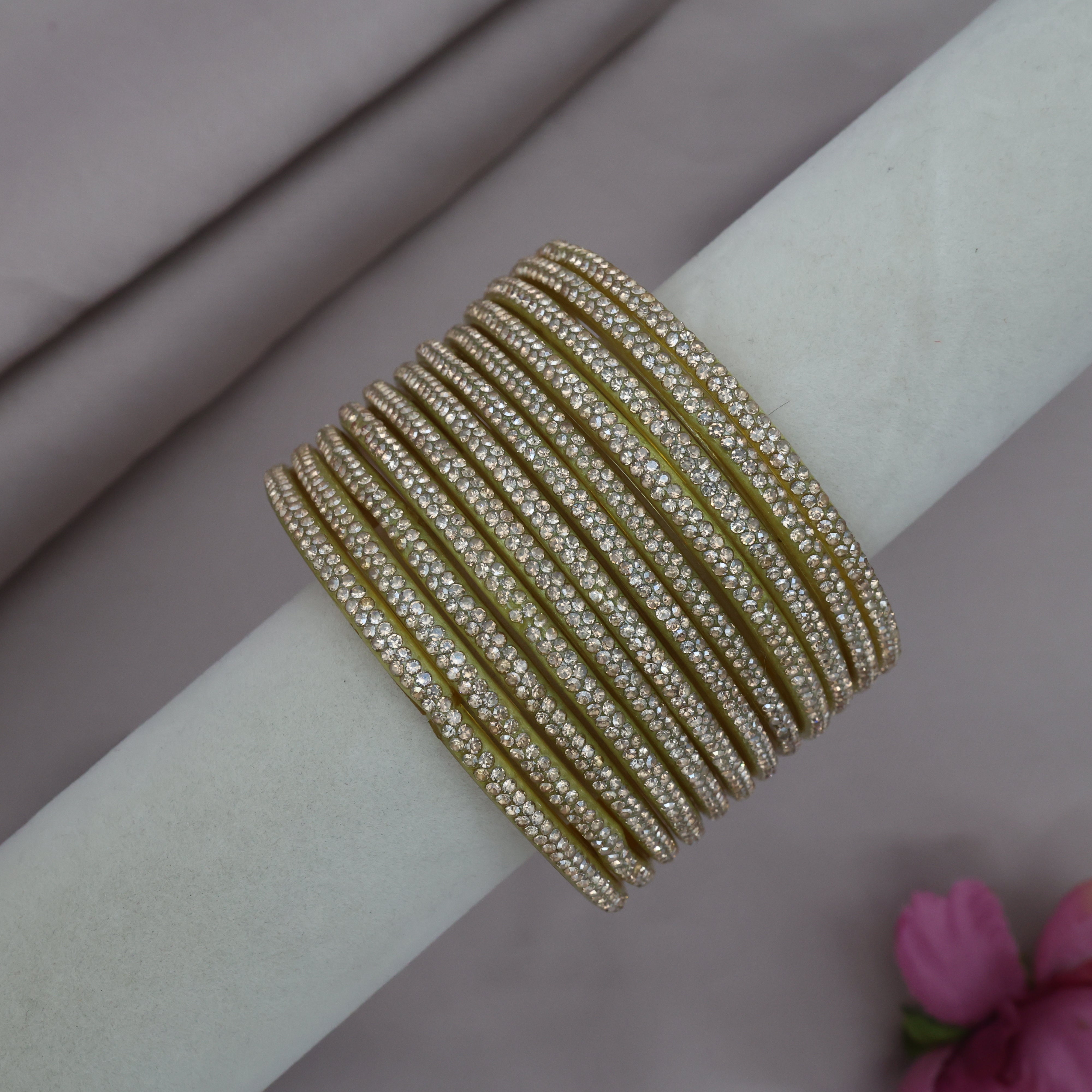 Premium Festive Stone Work Glass Bangles - One Dozen
