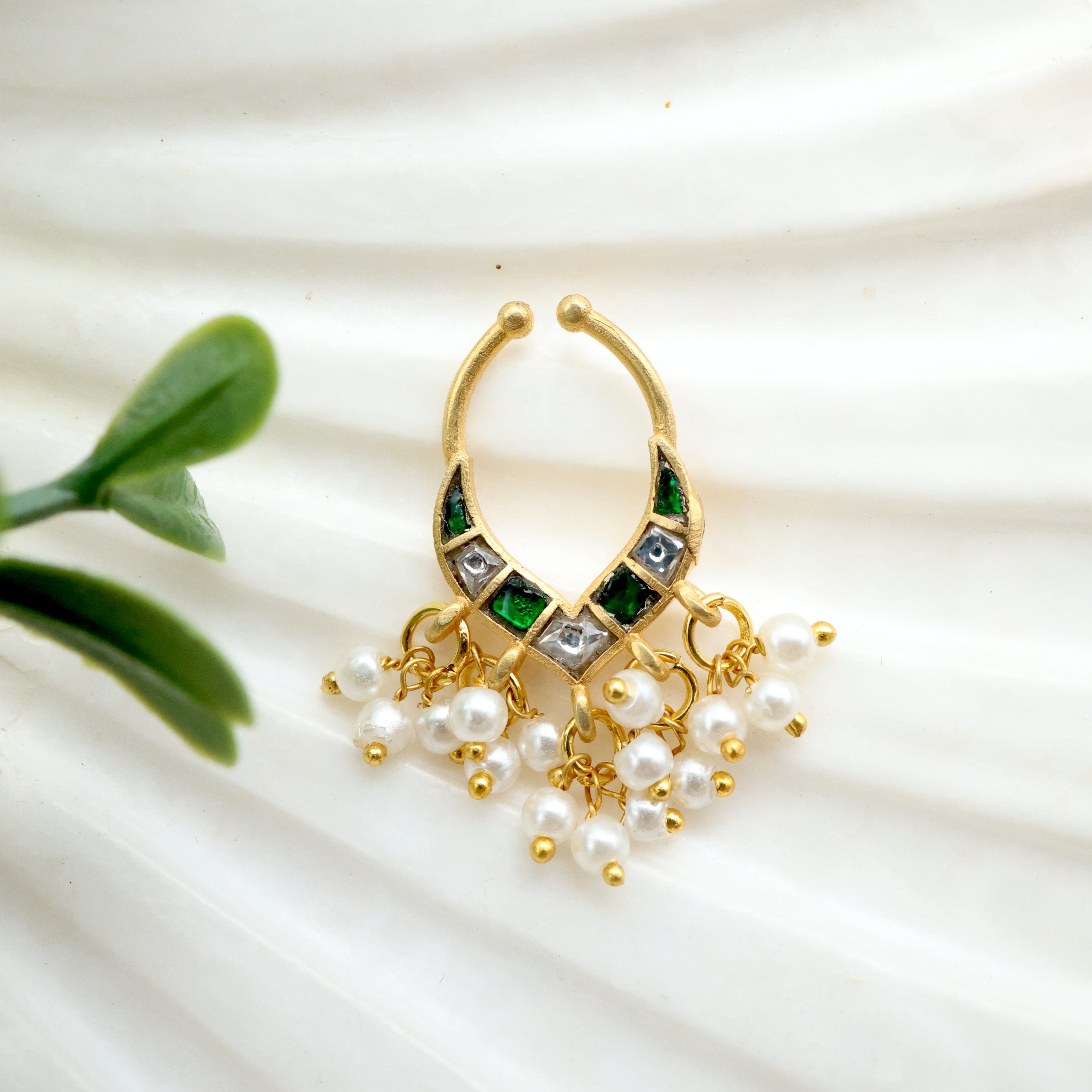 Jadau Kundan Arch Septum Nose Ring - No Piercing Needed