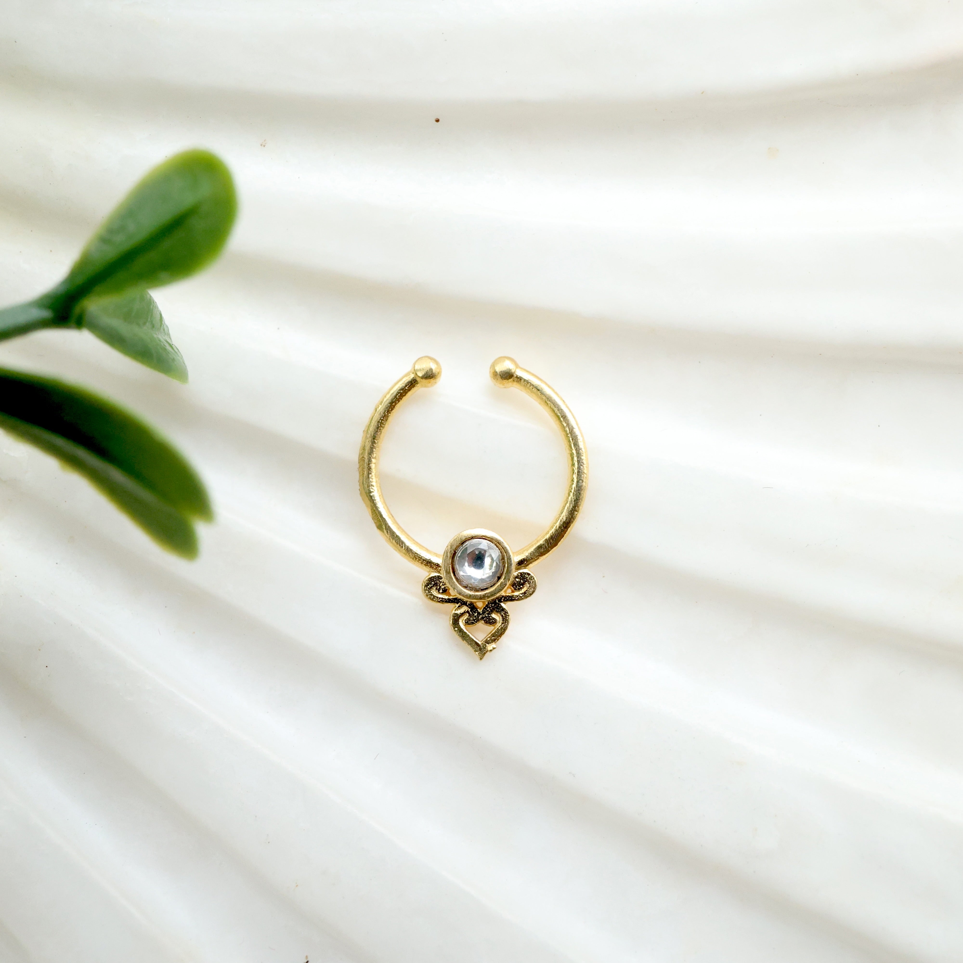 Jadau Kundan Dream Dot Septum Nose Ring (White) - No Piercing Needed