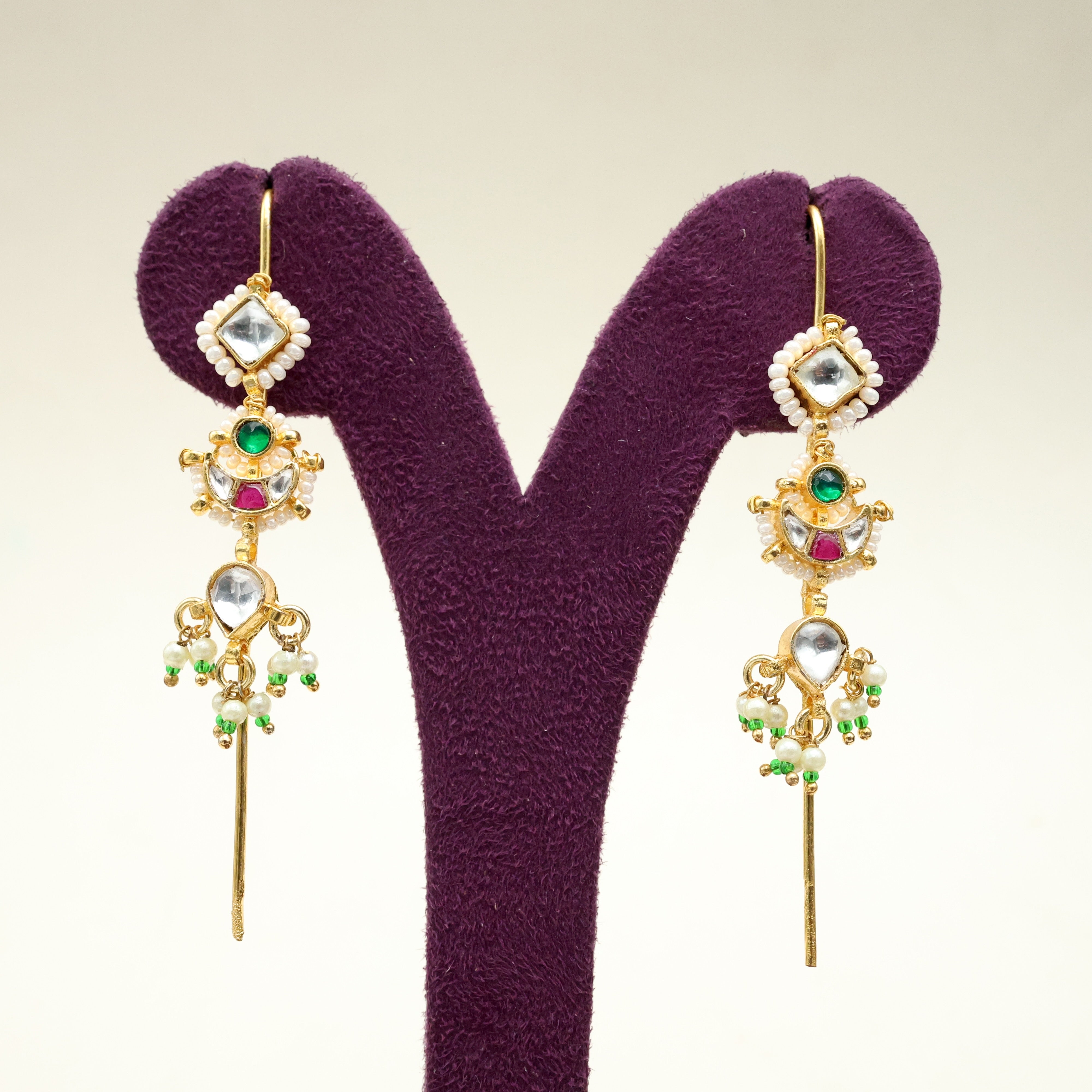 Premium Pachi Kundan Chaand Flower Bud Needle Earcuff Earrings