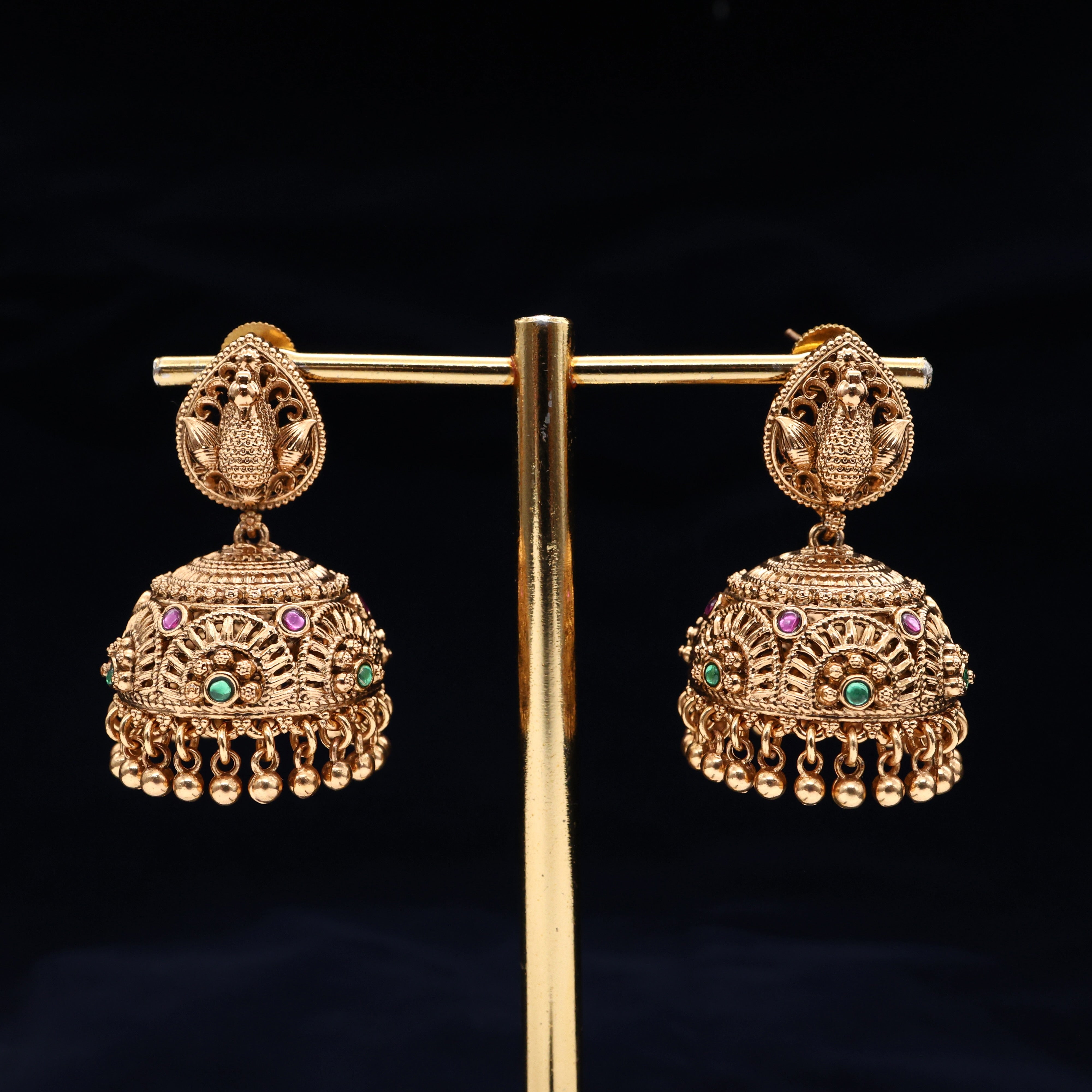 Antique Nagas Kemp Peacock Bridal Jhumkas
