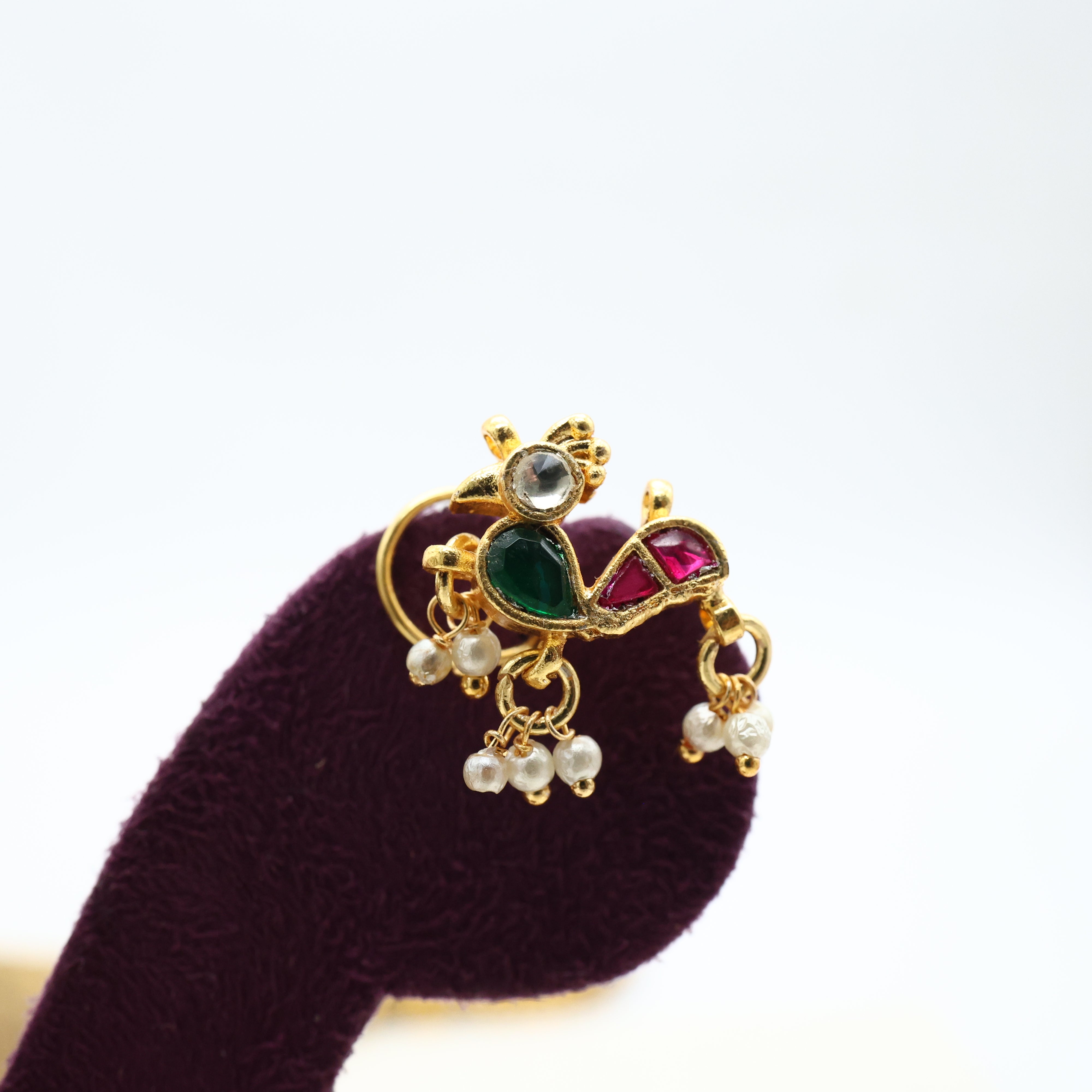 PREMIUM PACHI KUNDAN MAYUR WIRED NOSEPIN/NATH - MULTICOLOUR