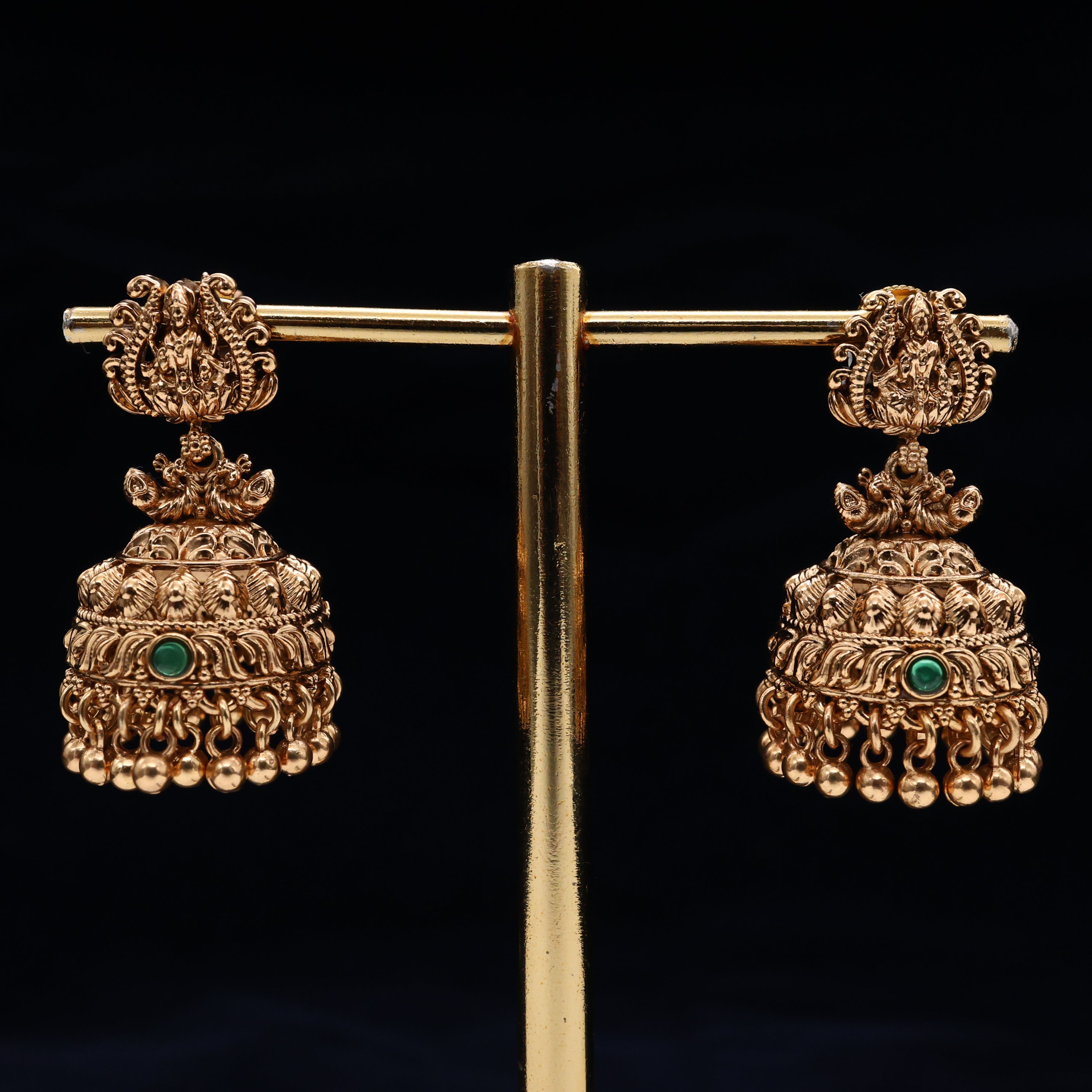 Antique Nagas Premium Rettapakshi Lakshmi Kemp Bridal Jhumkas