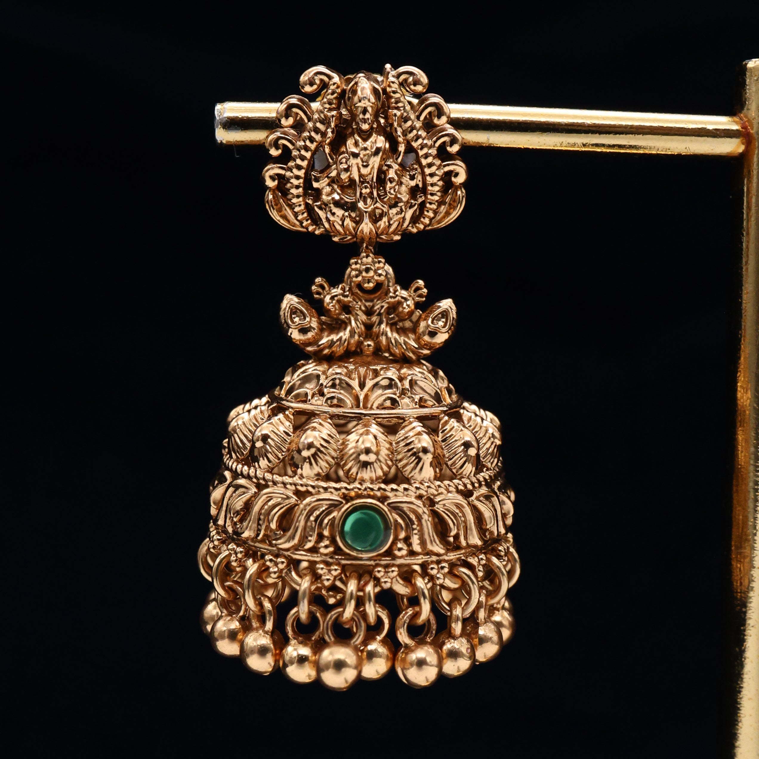 Antique Nagas Premium Rettapakshi Lakshmi Kemp Bridal Jhumkas