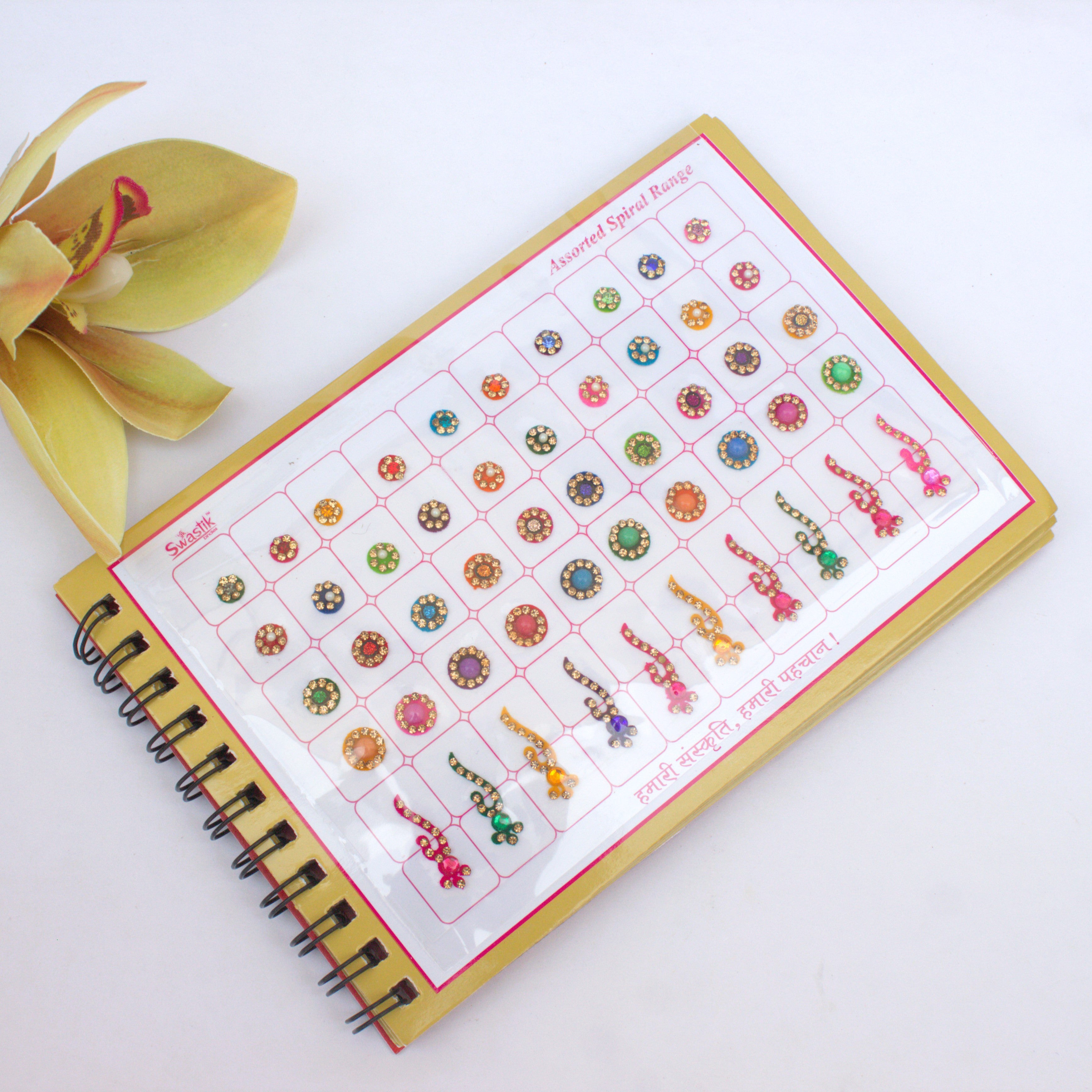 Assorted Design and Multicolour Stone Border Fancy Velvet Bridal Bindis Sticker Kumkum Spiral Book - Swastik A-5 Cocktail