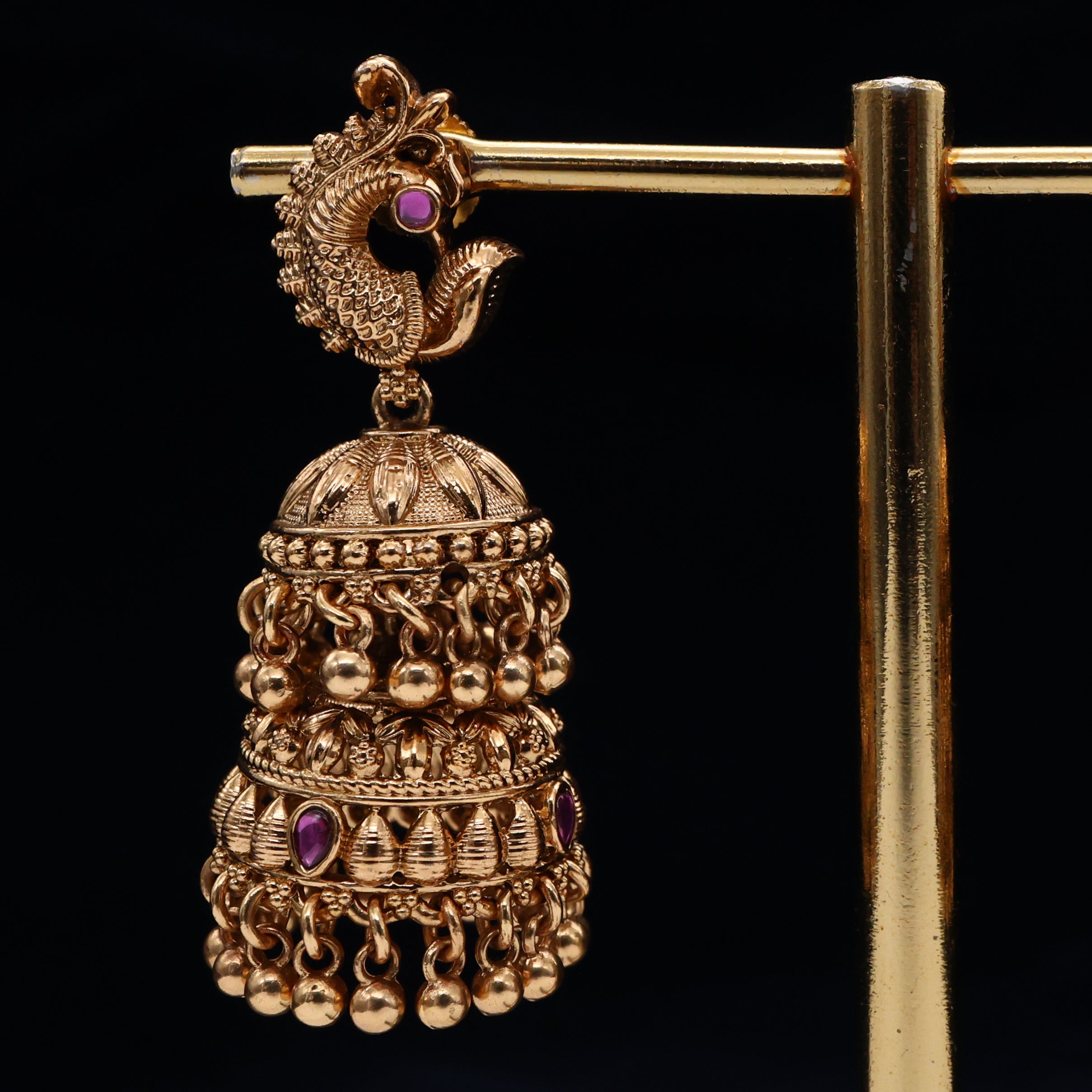 Antique Nagas Peacock Bridal Double Hanging Jhumkas