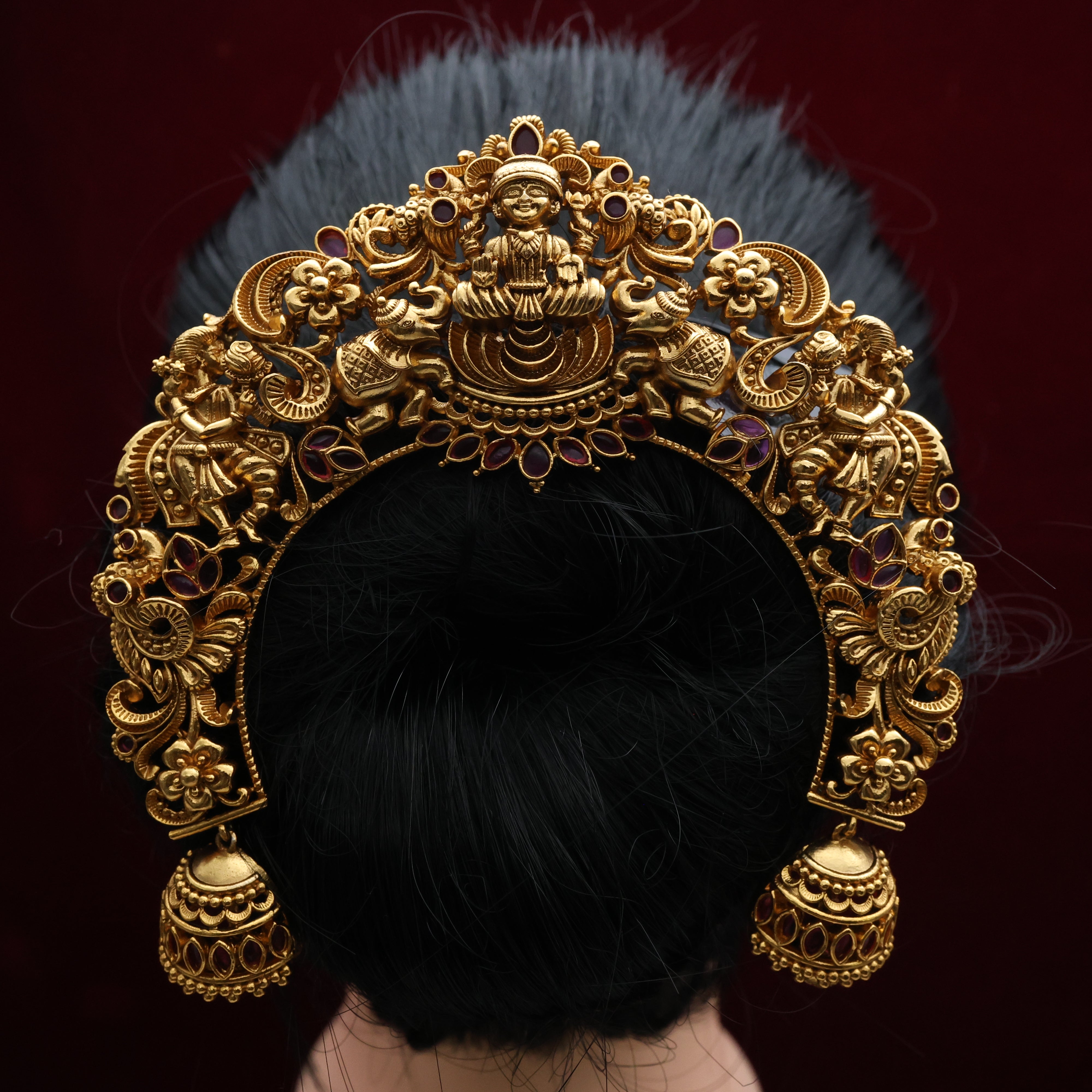 Antique Nagas Mahalakshmi Bridal Hair Bun Accessory - Ambada Hair Bun Pin