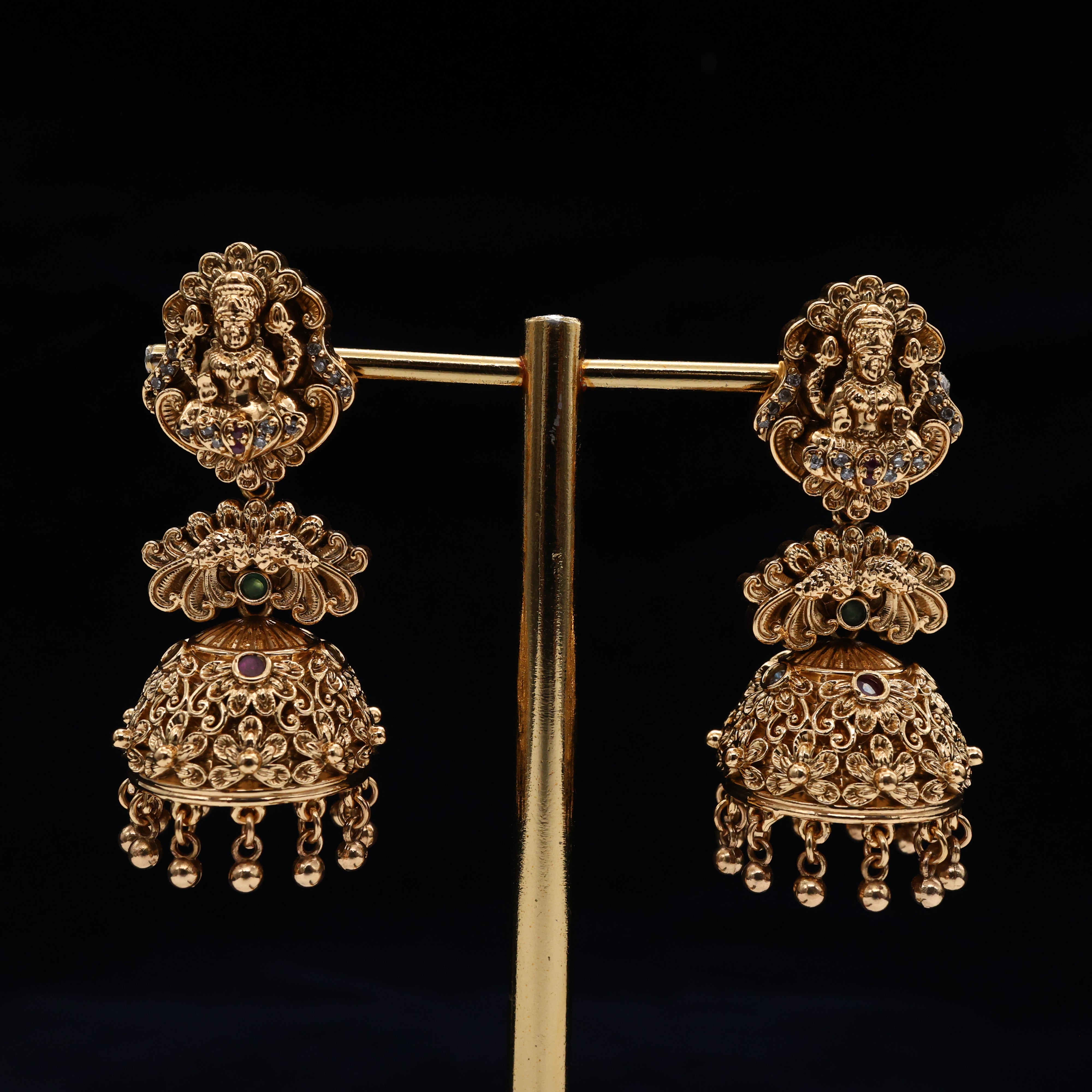 Antique Nagas Mahalakshmi Devi Long Bridal Jhumkas