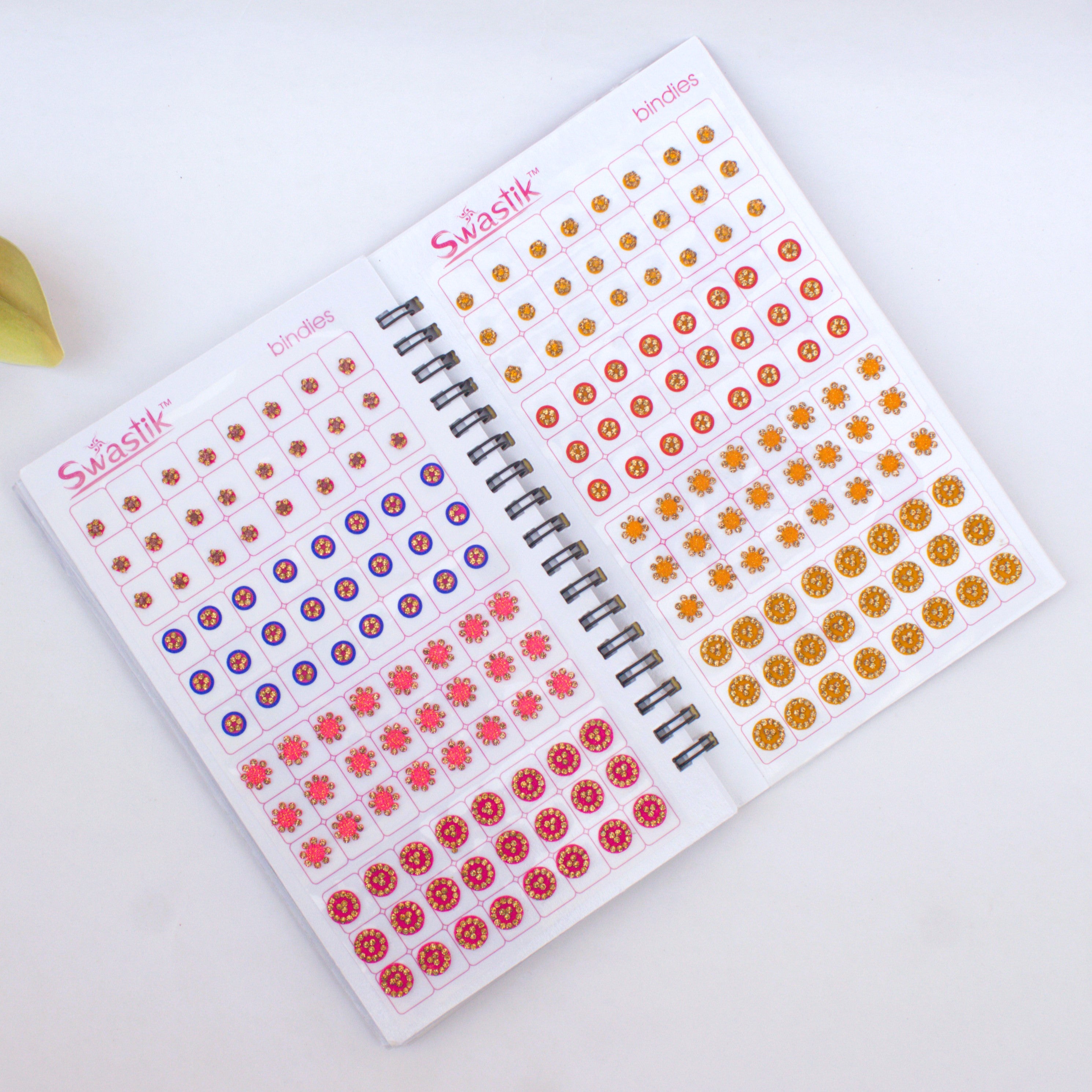 Assorted Design and Multicolour Stone Border Fancy Velvet Bridal Bindis Sticker Kumkum Spiral Book - Swastik P-10 Colour