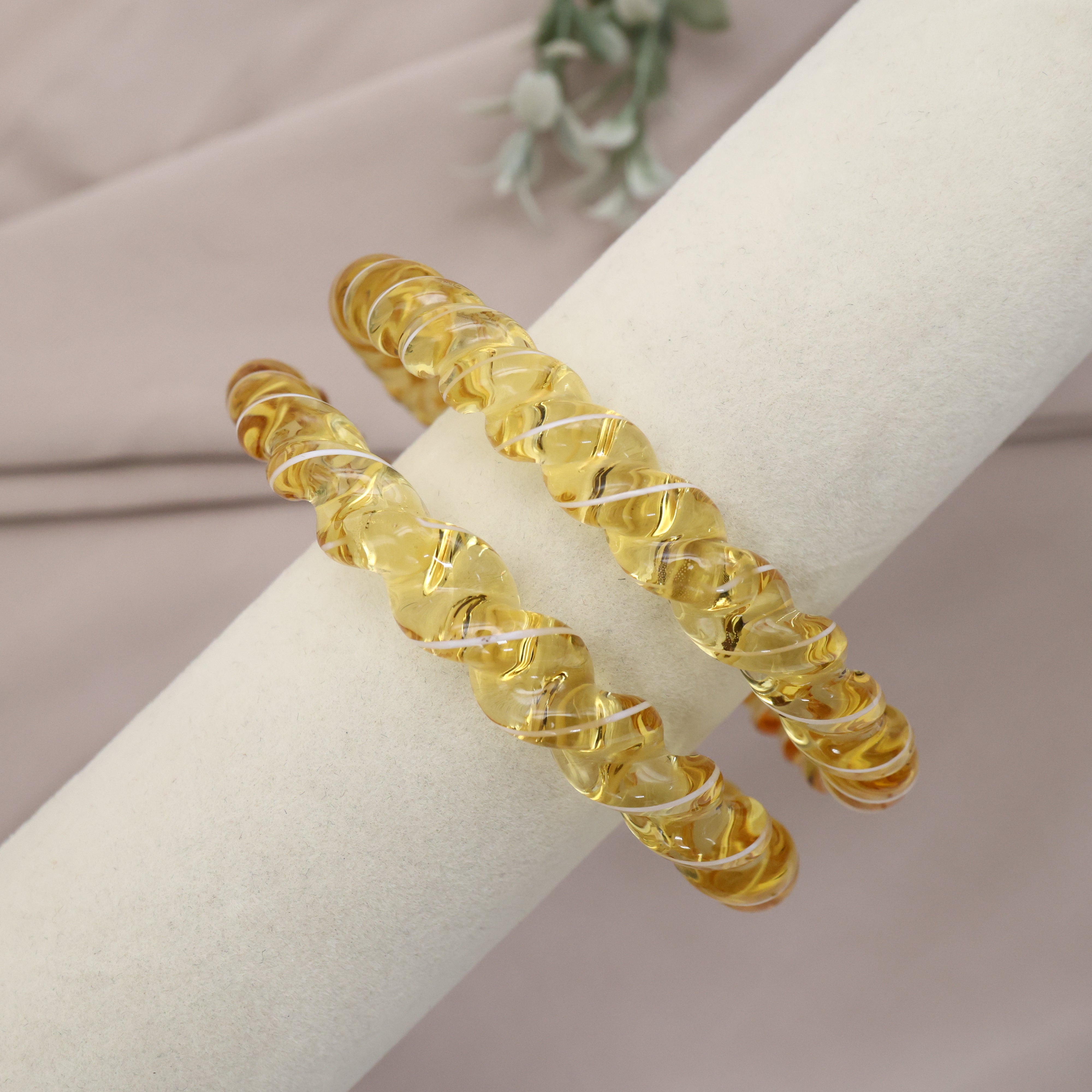 Gold Elephants Spiral Glass Kada (Single Piece) Gold - 2.8