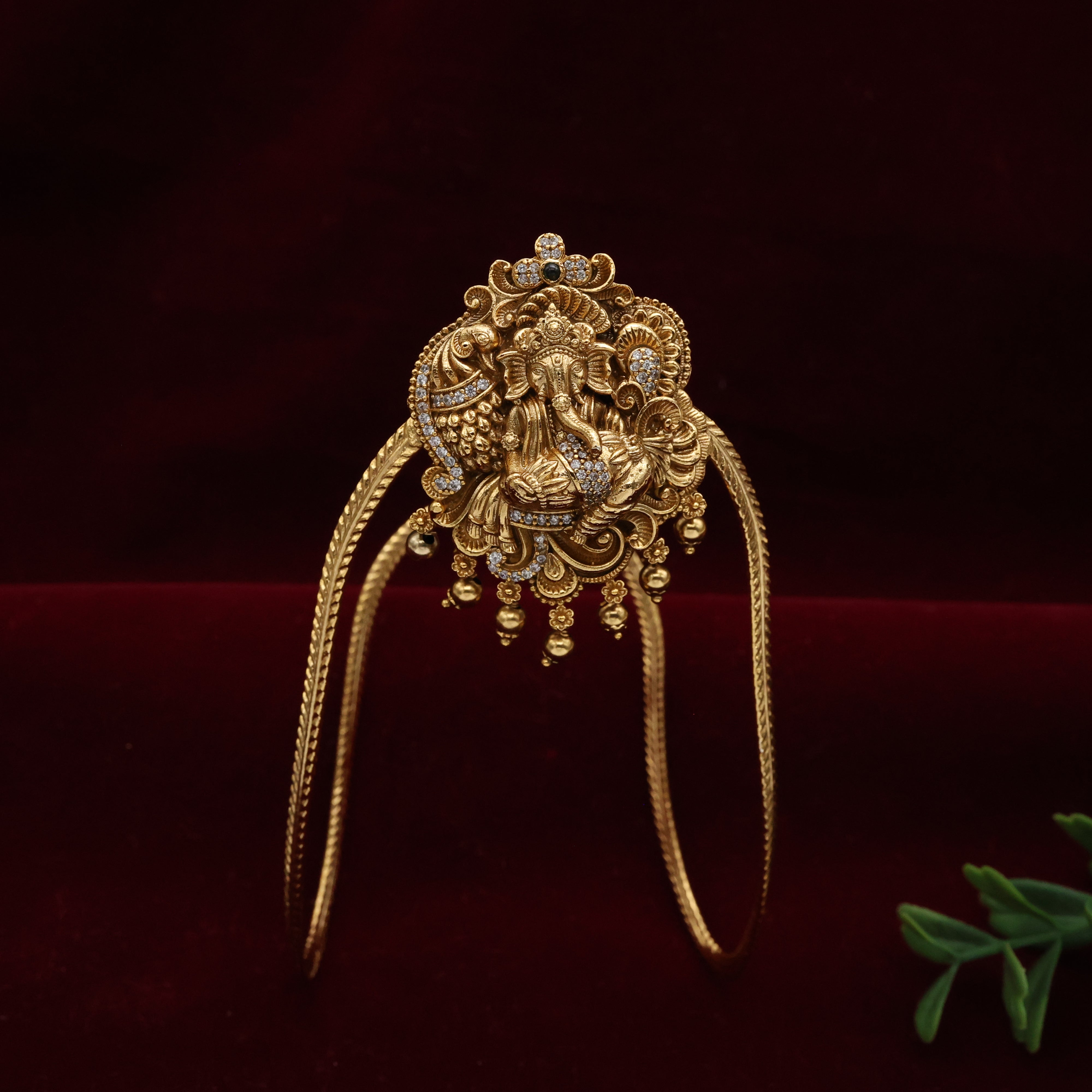 Antique Gold Diamond Look AD Raj Ganesha Single Bridal Vanki