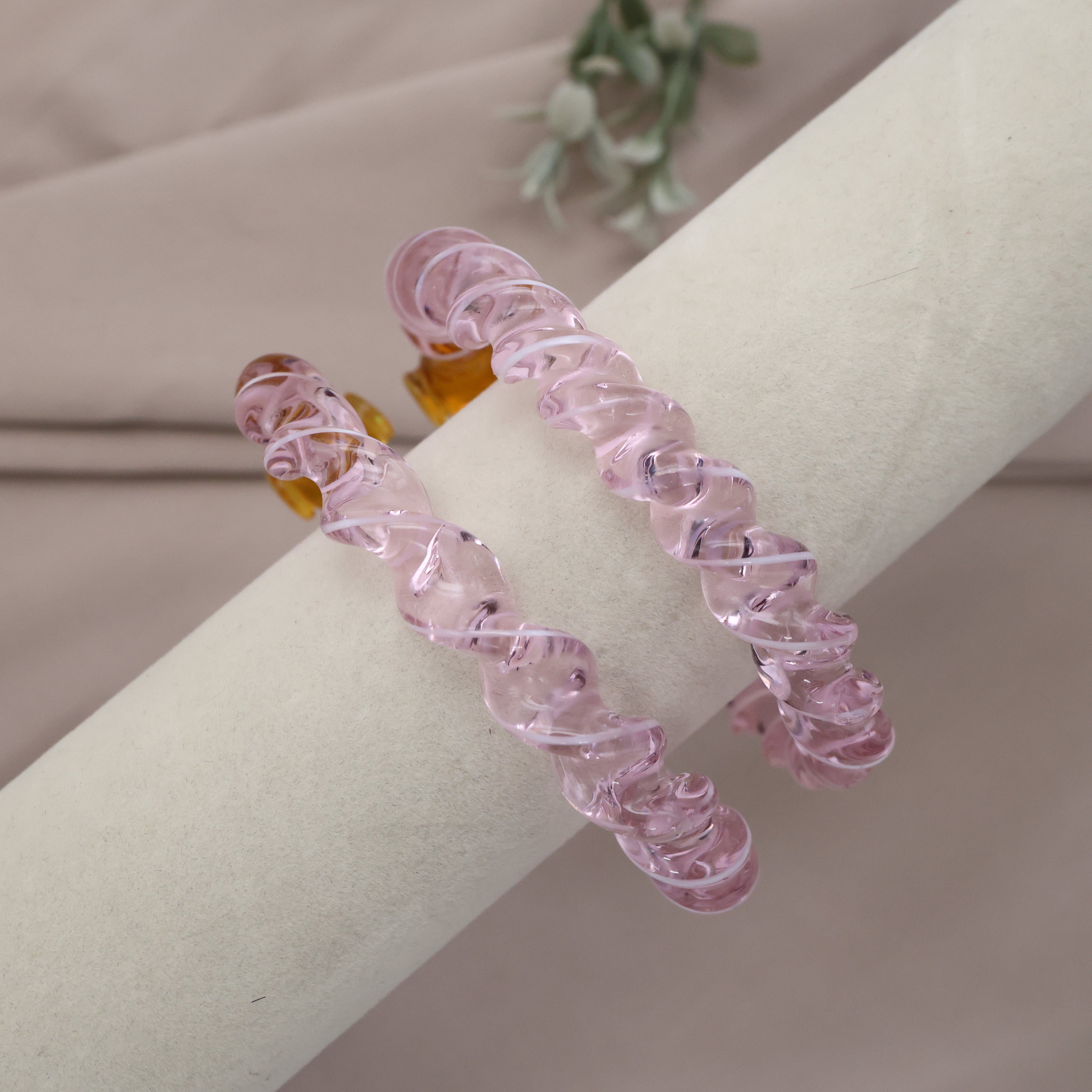 Gold Elephants Spiral Glass Kada (Single Piece) Baby Rose - 2.8
