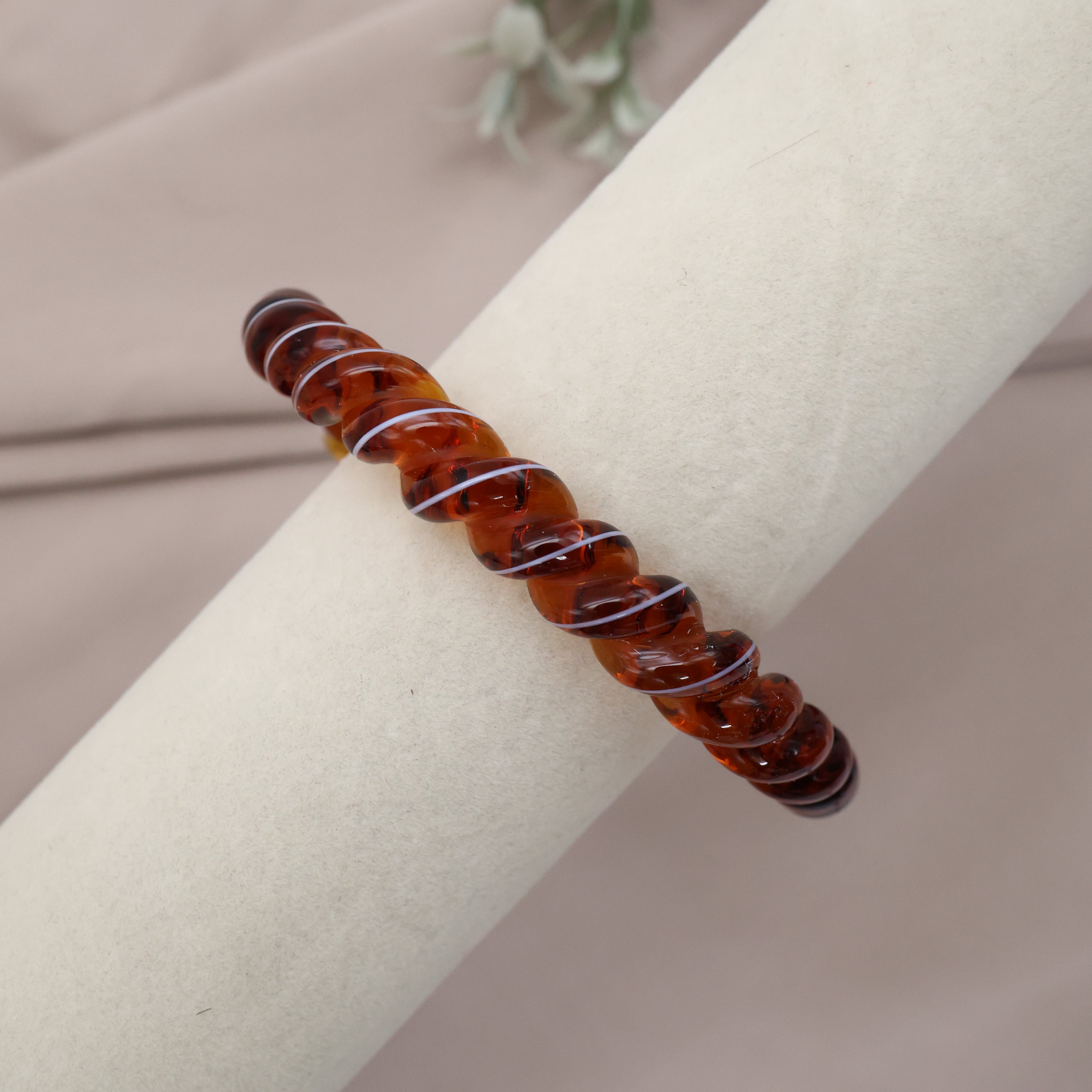 Gold Elephants Spiral Glass Kada (Single Piece) Honey - 2.8