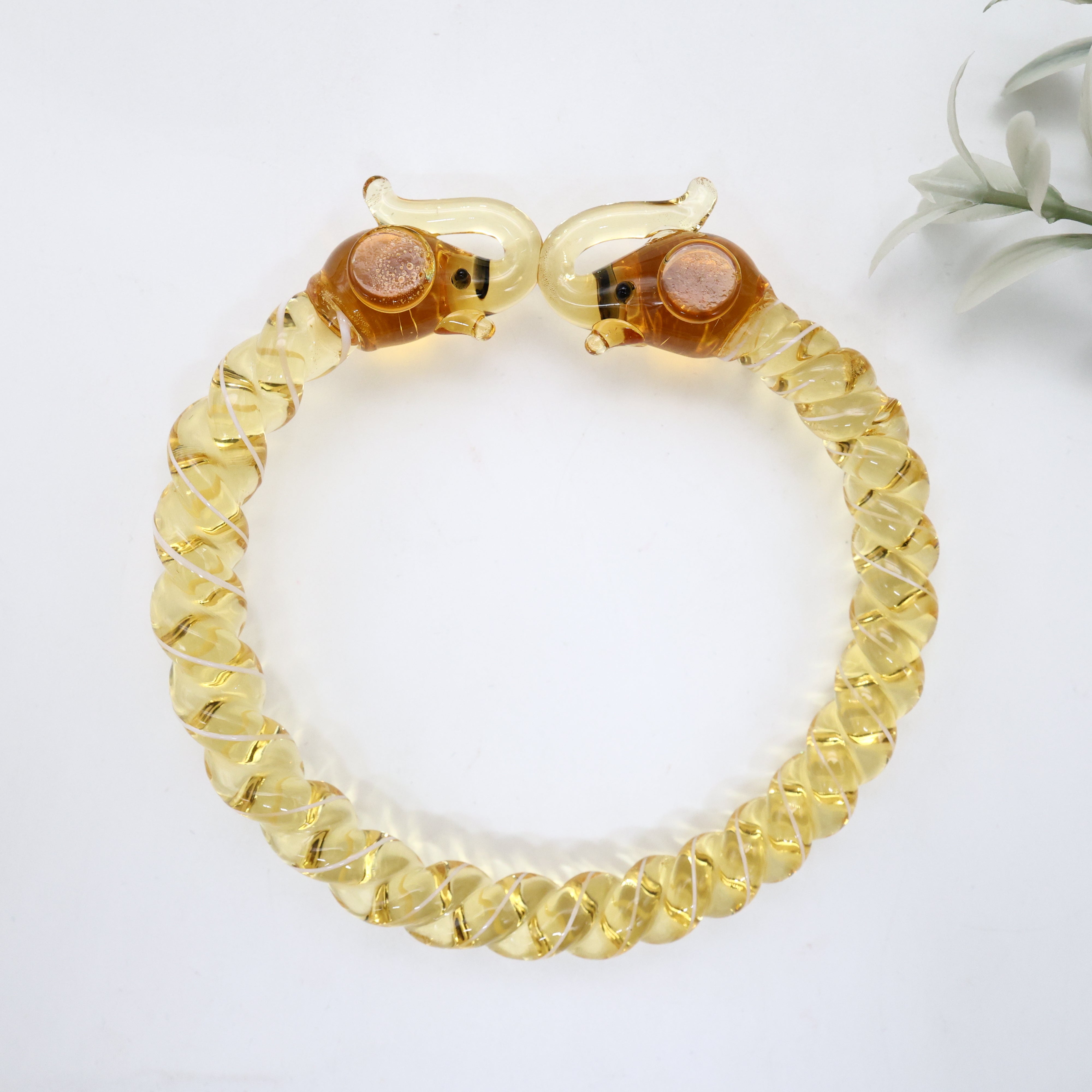 Gold Elephants Spiral Glass Kada (Single Piece) Gold - 2.8