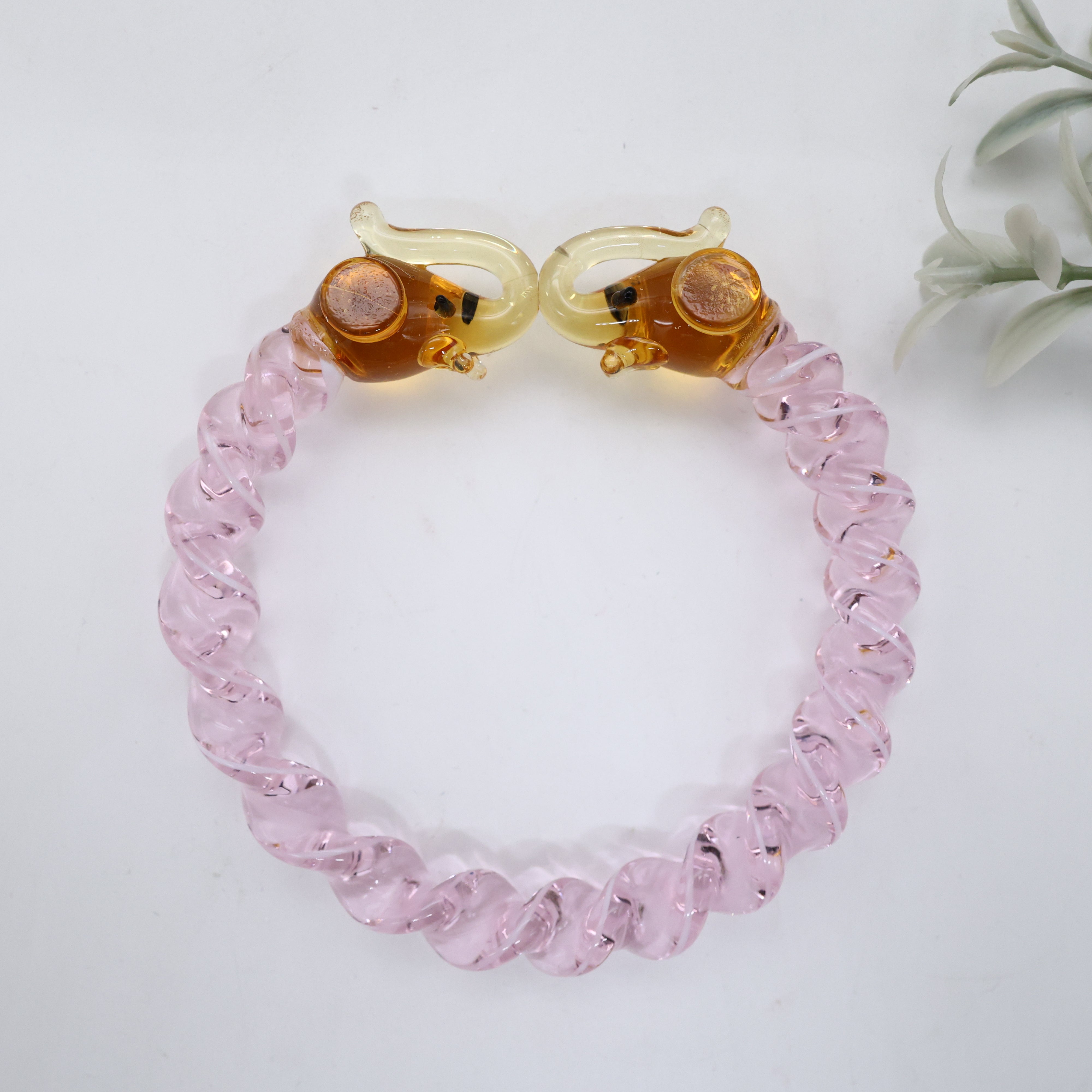Gold Elephants Spiral Glass Kada (Single Piece) Baby Rose - 2.8