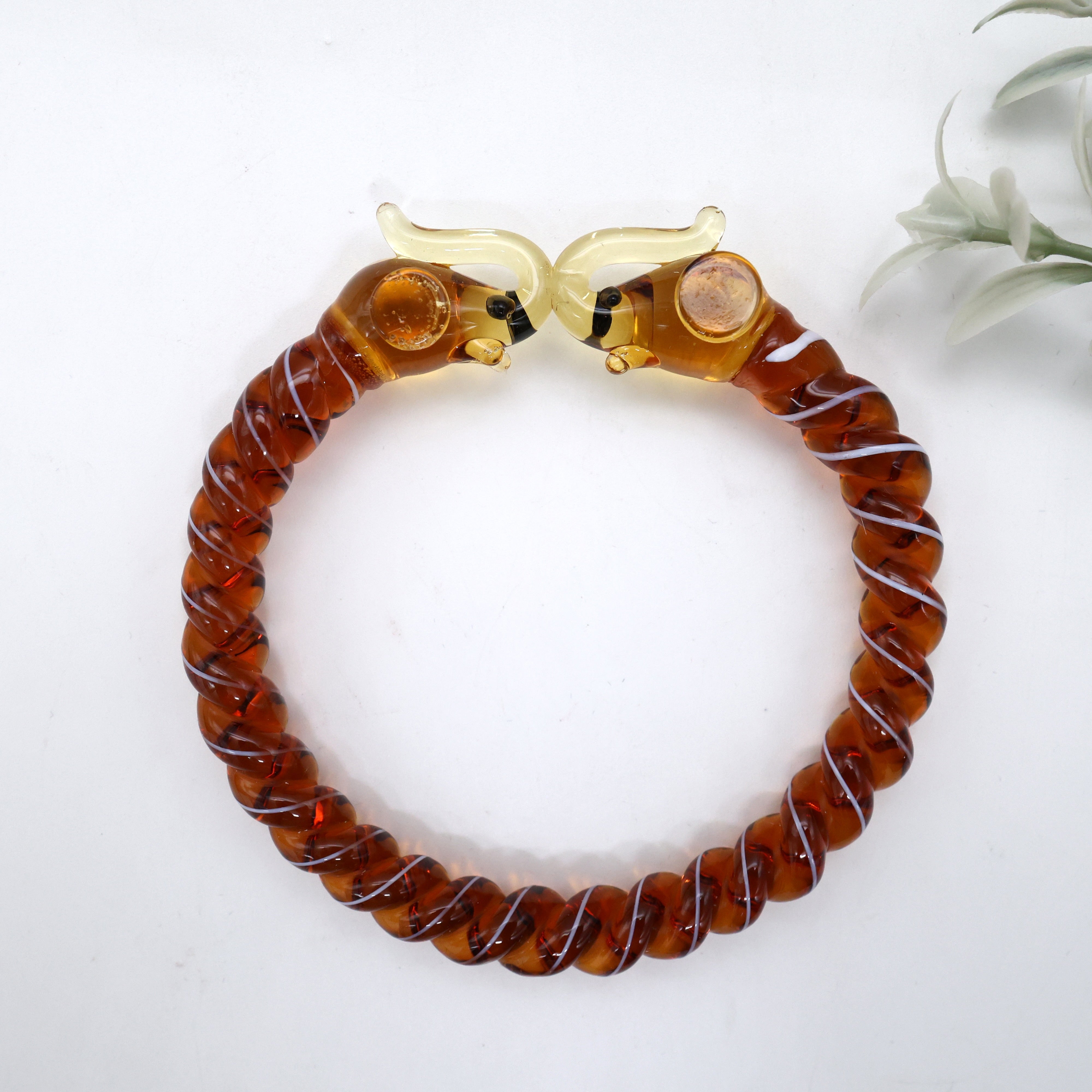Gold Elephants Spiral Glass Kada (Single Piece) Honey - 2.8