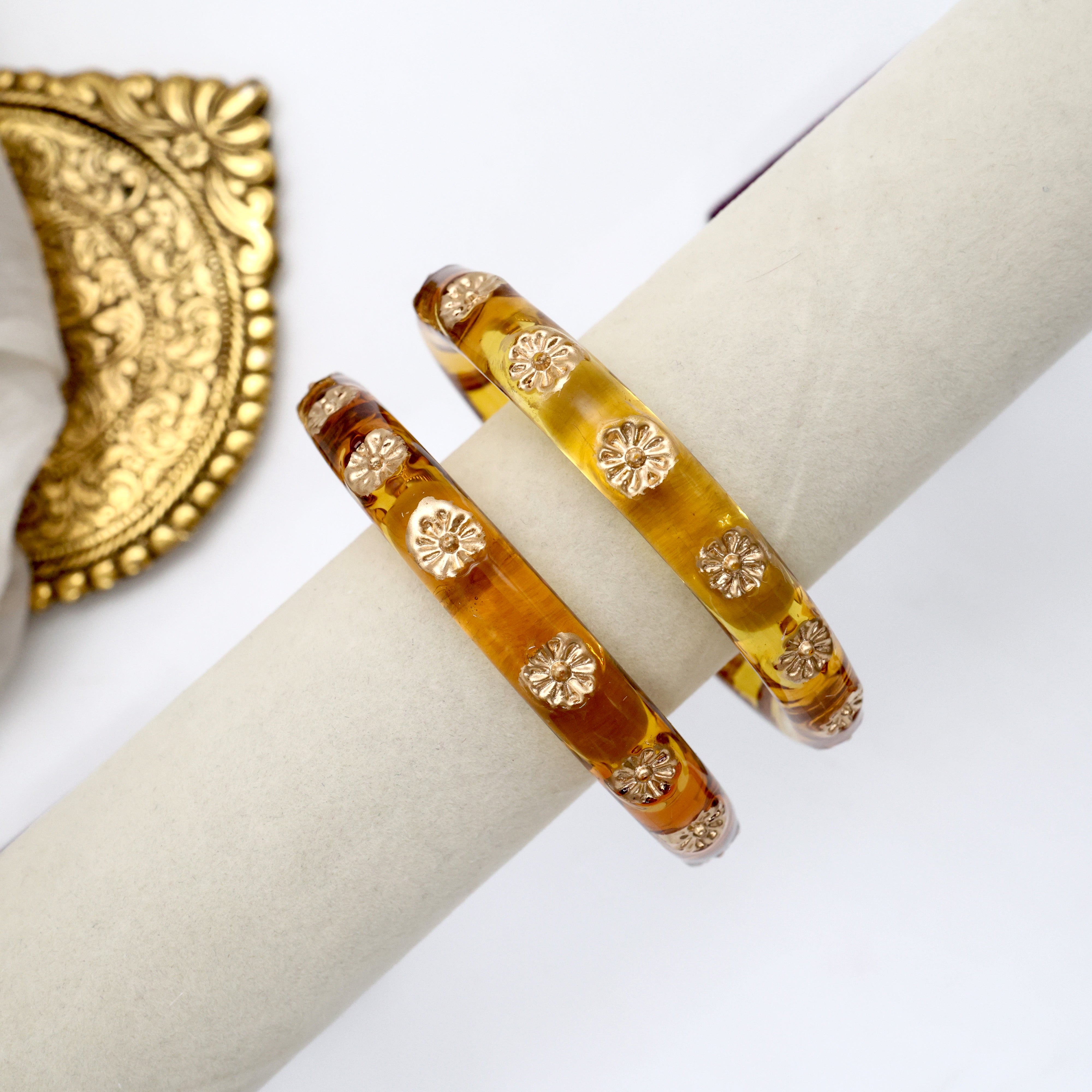 Thick Glass Gold Flower Cut Kada Bangles