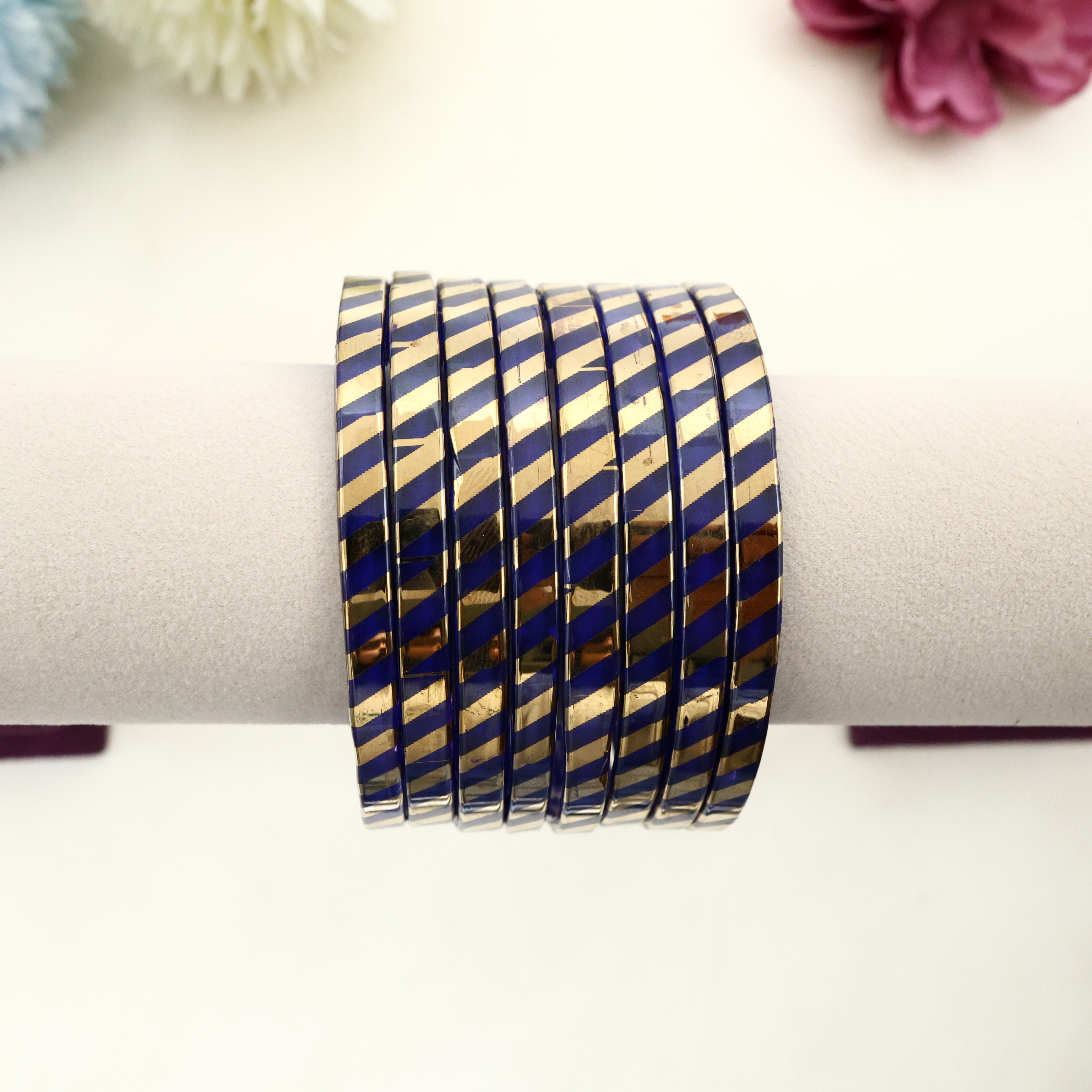 4MM LEHERIYA GLASS KADA BANGLES - DARK BLUE