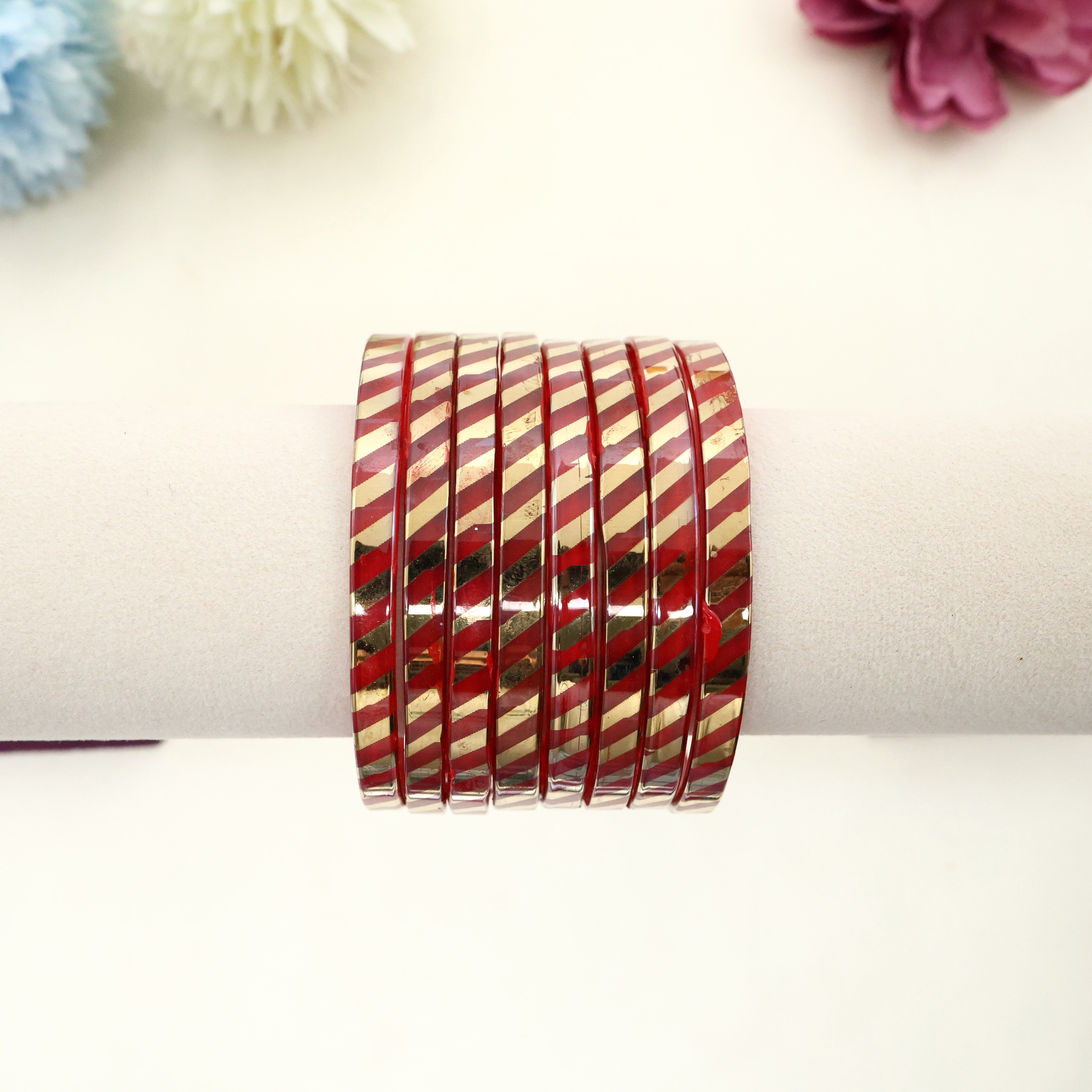 4MM LEHERIYA GLASS KADA BANGLES - RED