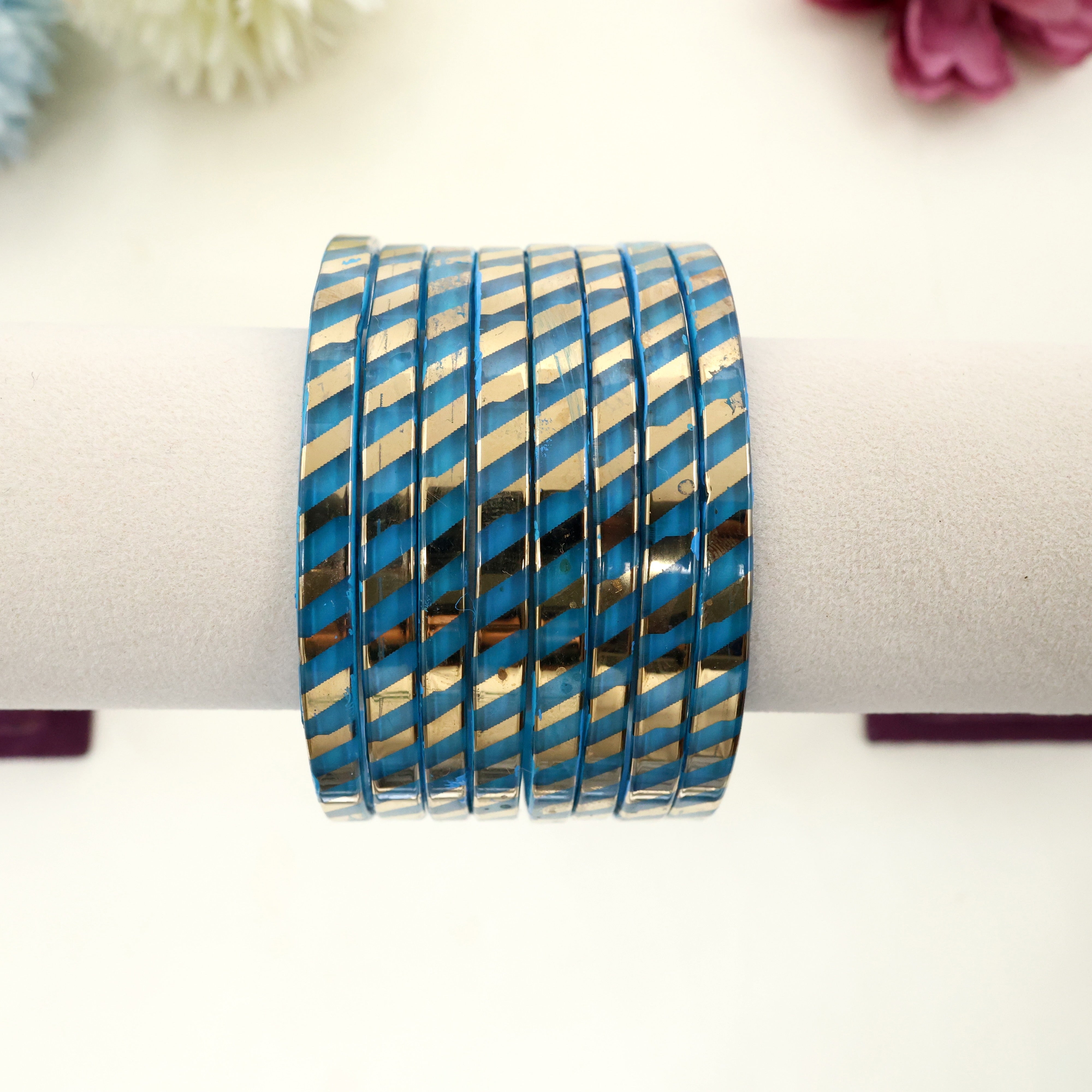 4MM LEHERIYA GLASS KADA BANGLES - RAMA BLUE