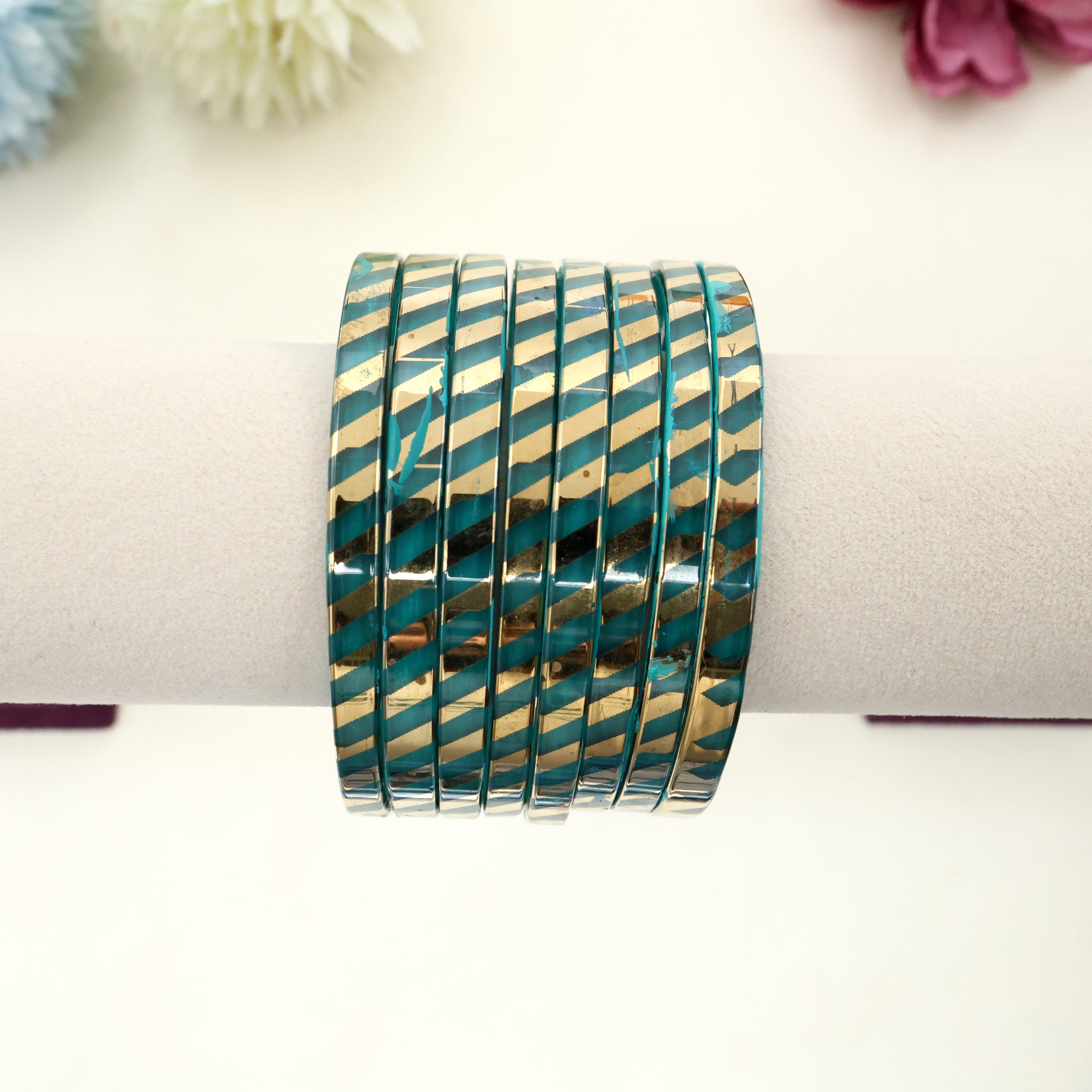 4MM LEHERIYA GLASS KADA BANGLES - COPPER SULPHATE