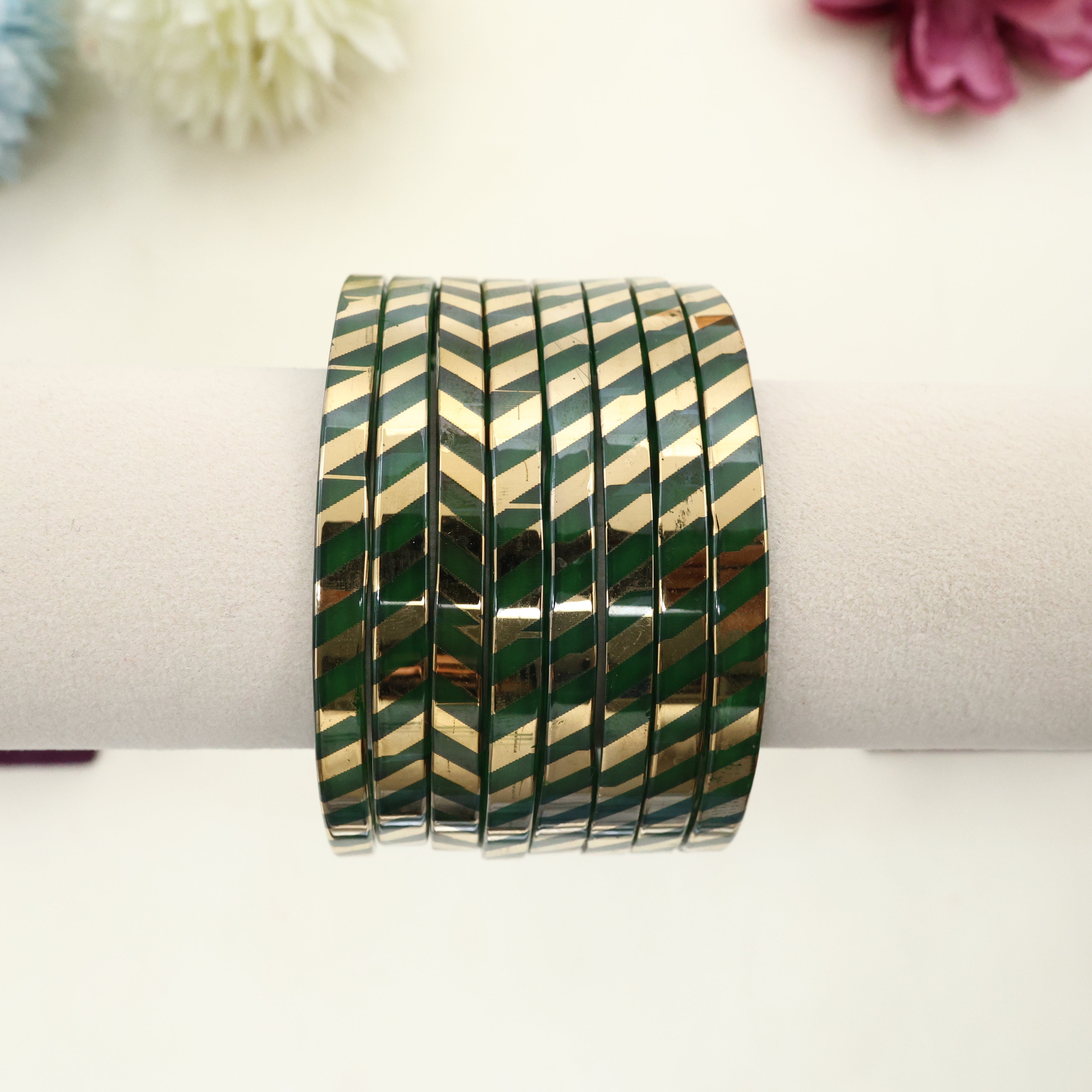 4MM LEHERIYA GLASS KADA BANGLES - DARK GREEN