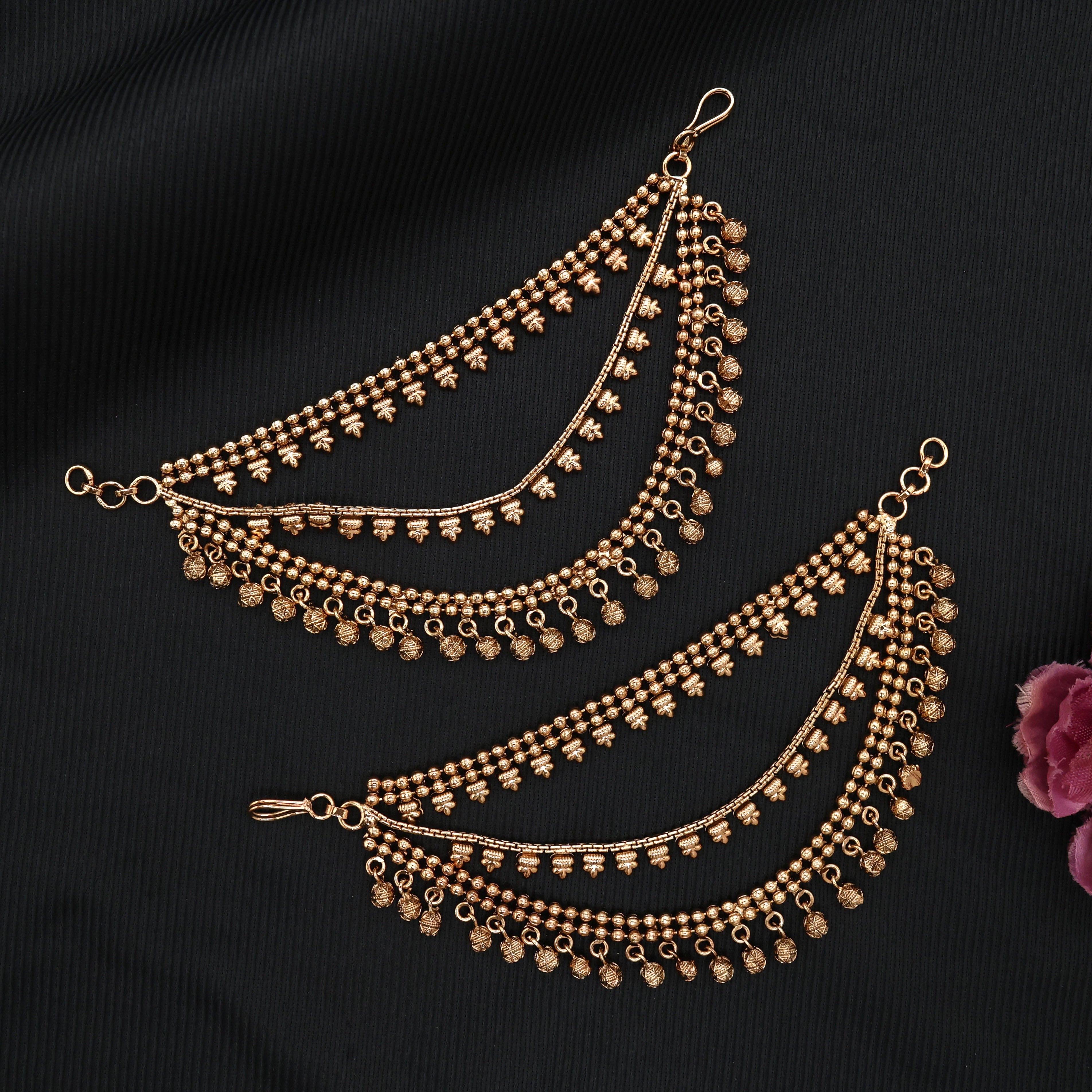 Gold Look Antique 3 Layer Thick Flower Buds Bridal Maatal/Kaan Chain