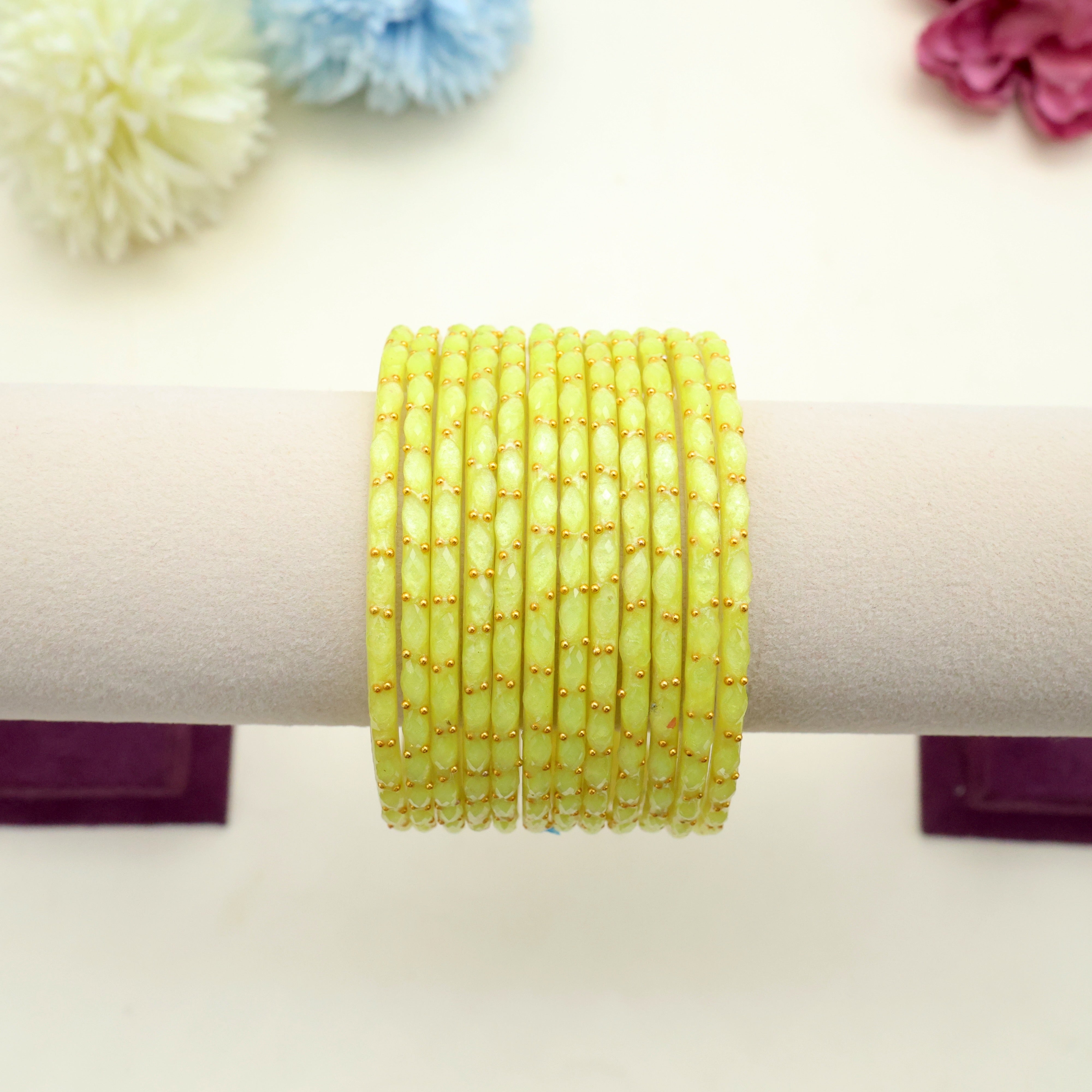 NEW PREMIUM RAIN DROP BANGLES (ONE DOZEN) - NEON YELLOW