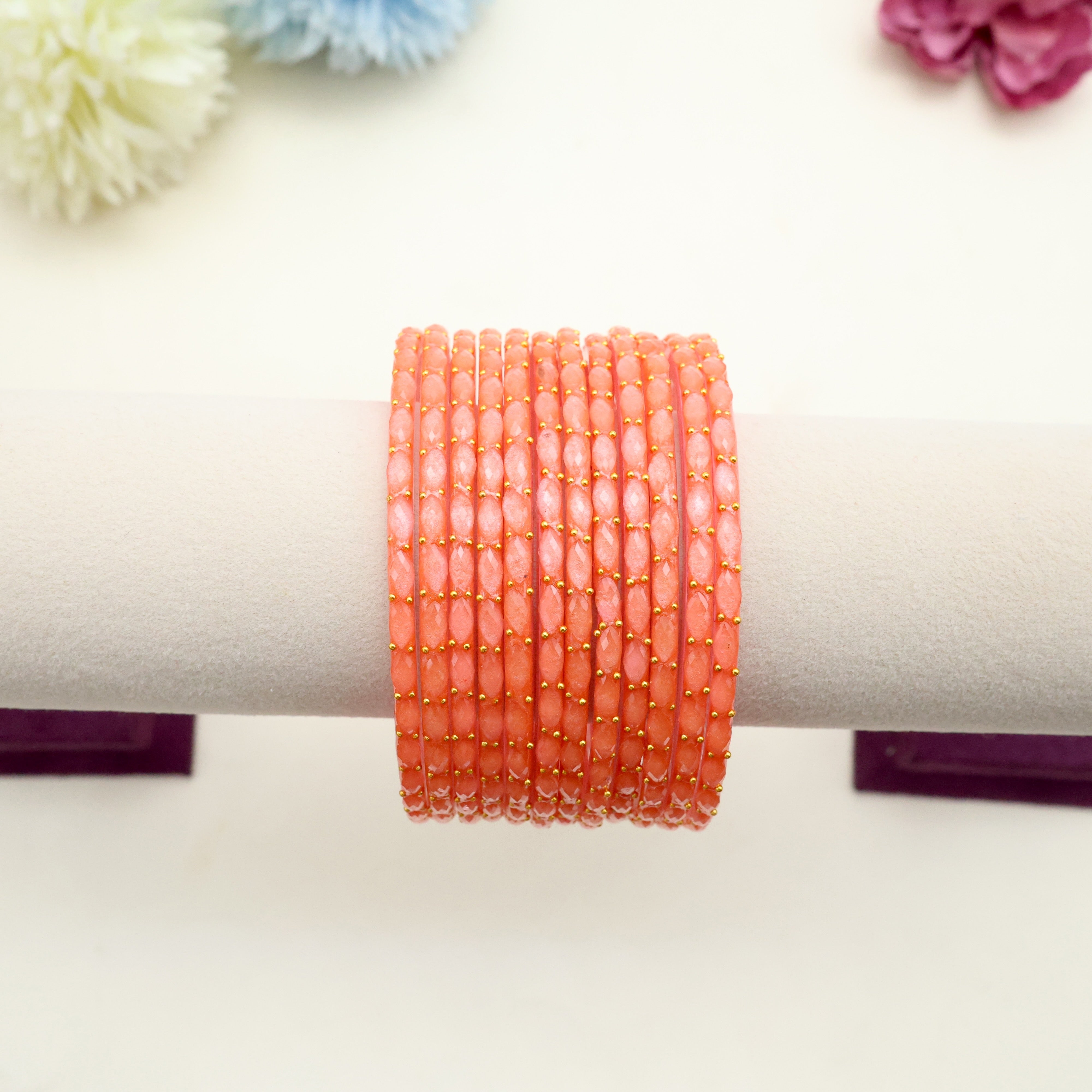 NEW PREMIUM RAIN DROP BANGLES (ONE DOZEN) - PEACH