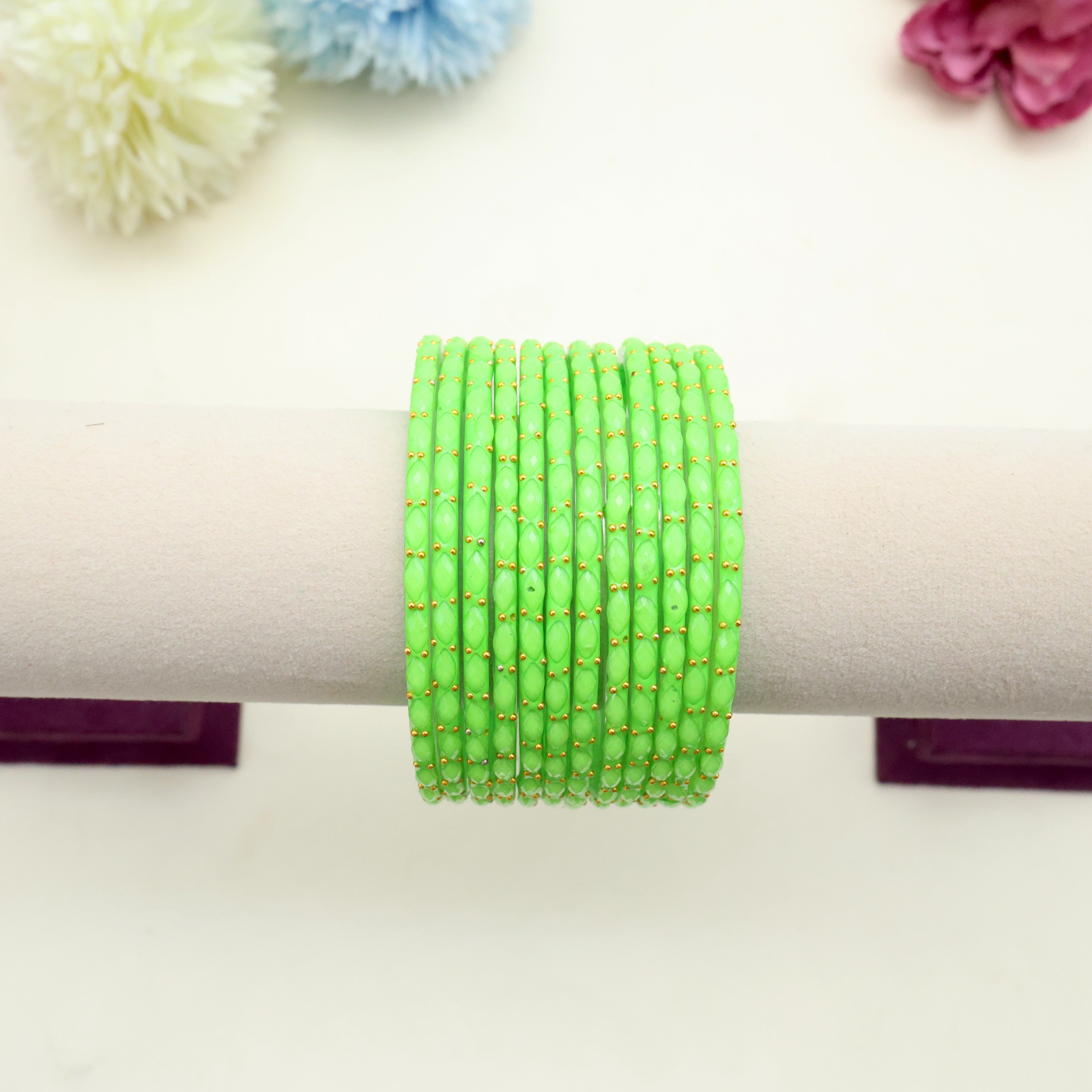 NEW PREMIUM RAIN DROP BANGLES (ONE DOZEN) - LIGHT NEON GREEN