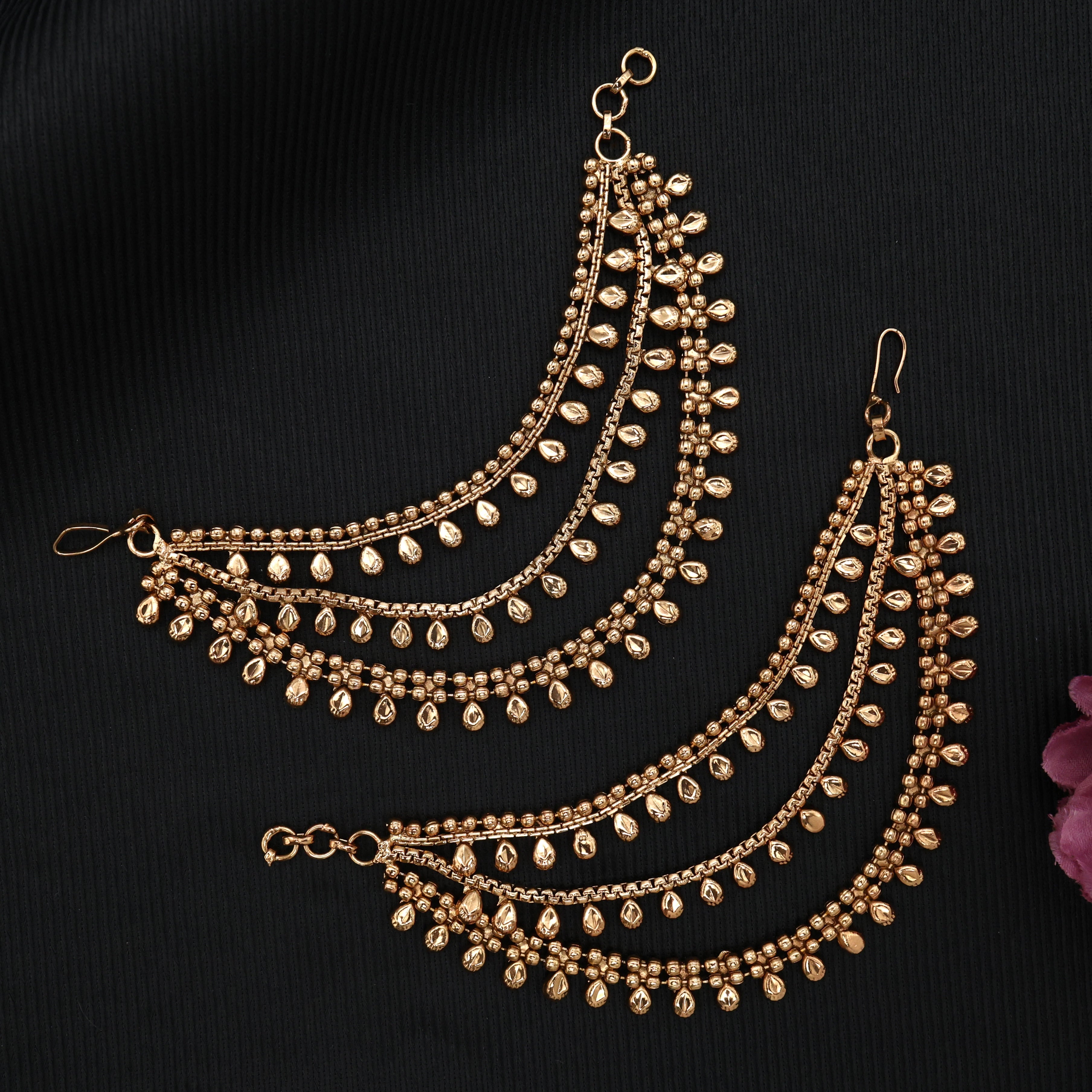 Gold Look Antique Water Drops Bridal 3 Line Kaan Chain/Maatal