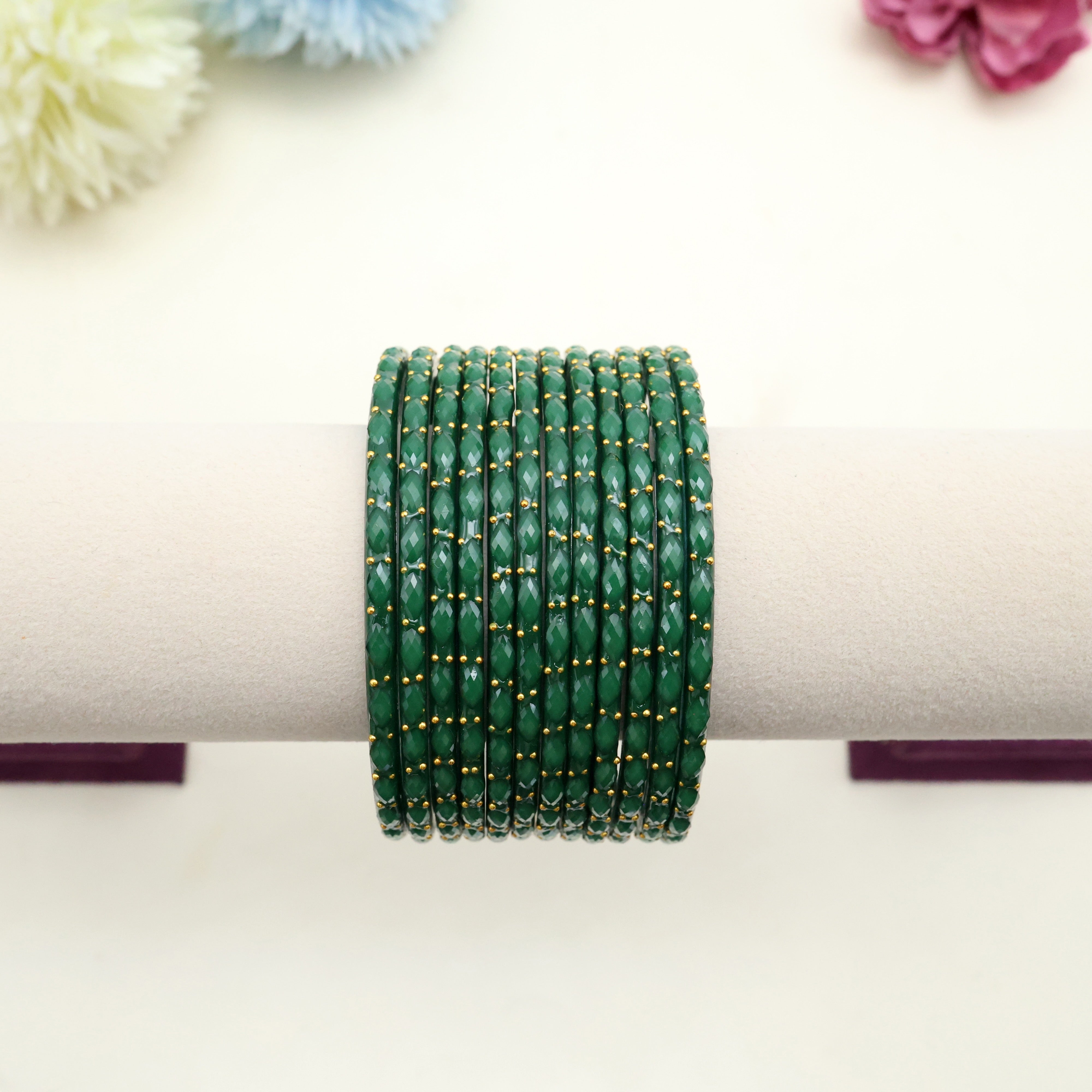 NEW PREMIUM RAIN DROP BANGLES (ONE DOZEN) - DARK GREEN