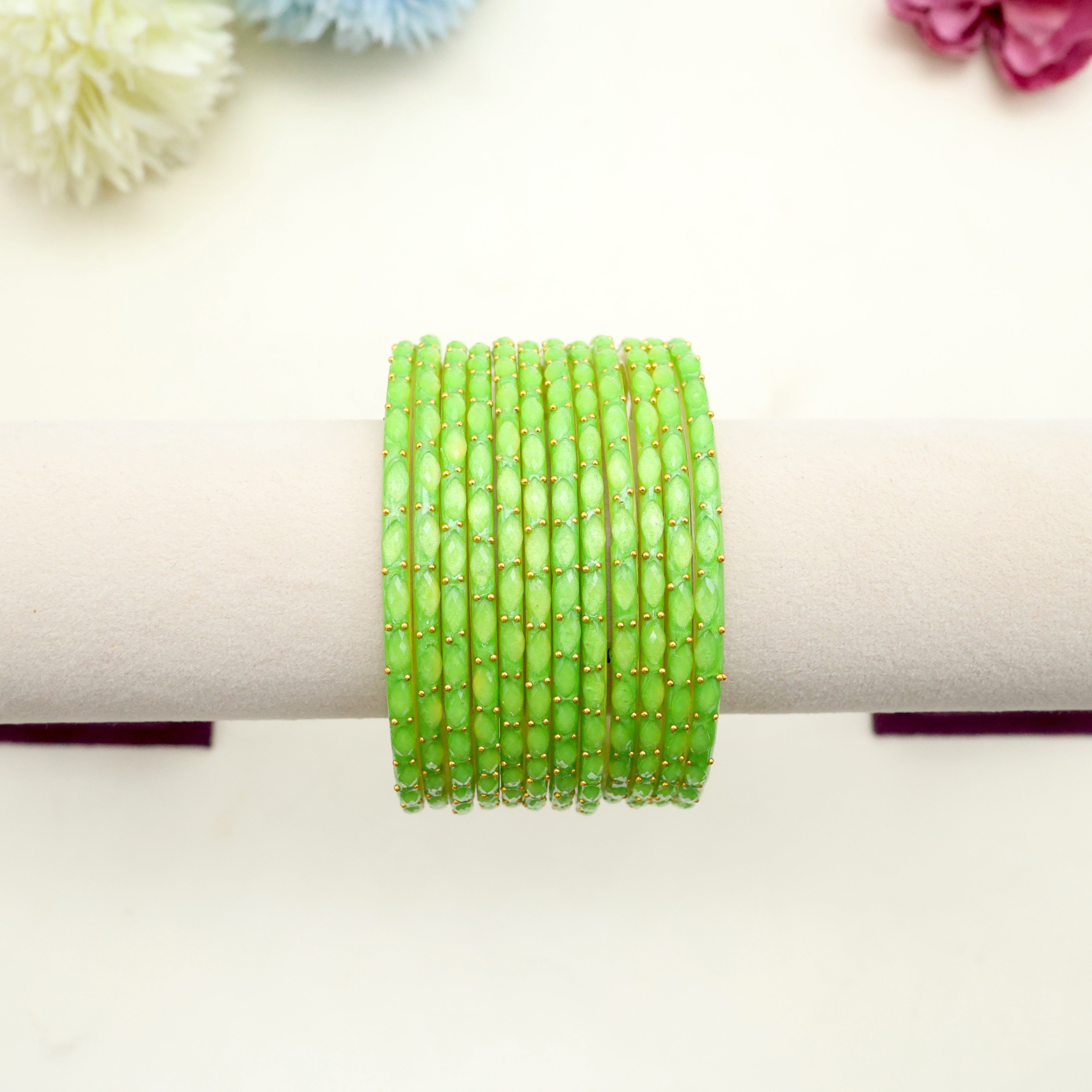 NEW PREMIUM RAIN DROP BANGLES (ONE DOZEN) - NEON GREEN